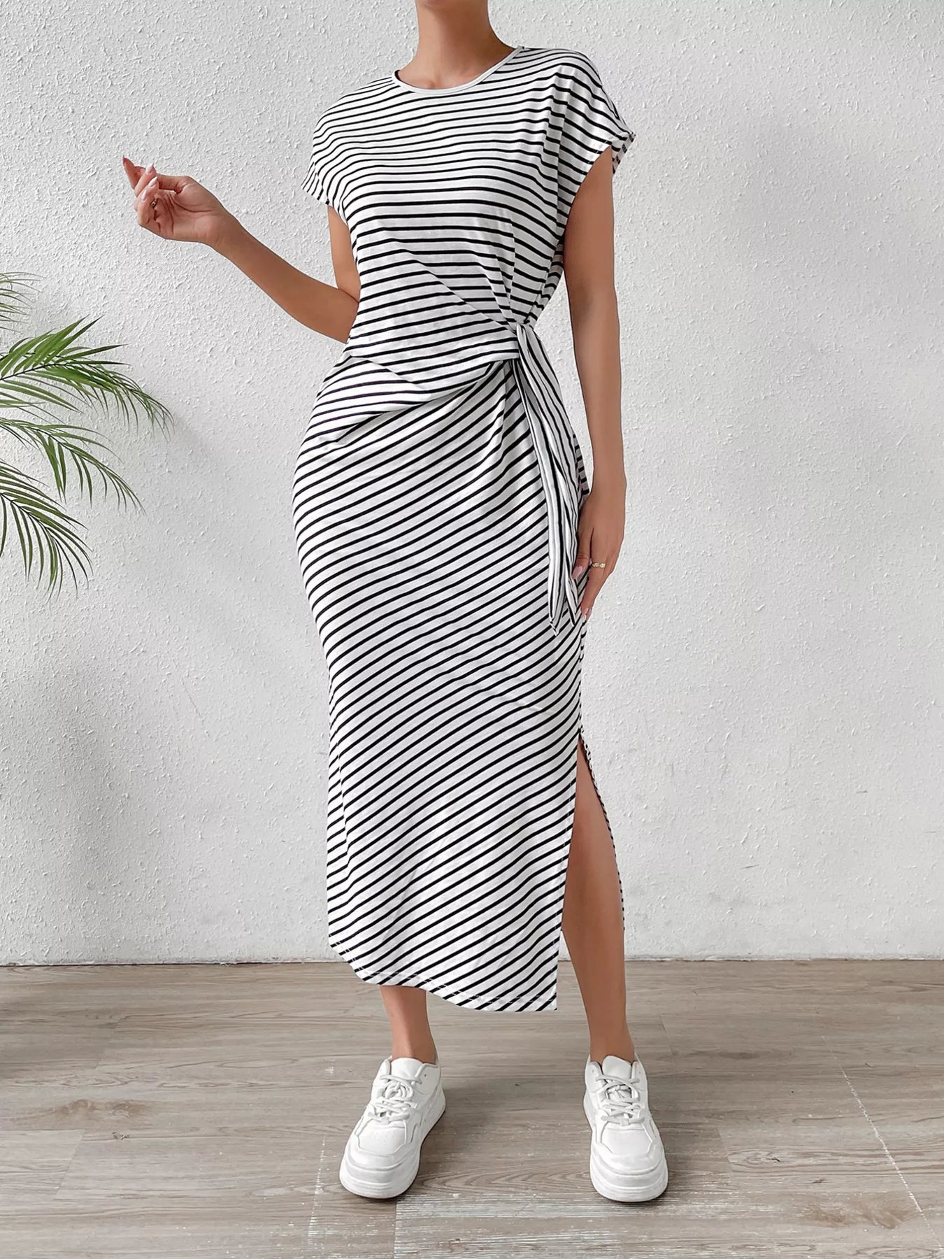 Striped Tie-Waist Midi Dress Secondary image
