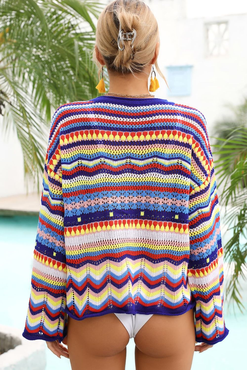 Angel Wings Multicolored Stripe Round Neck Cover-Up Secondary image