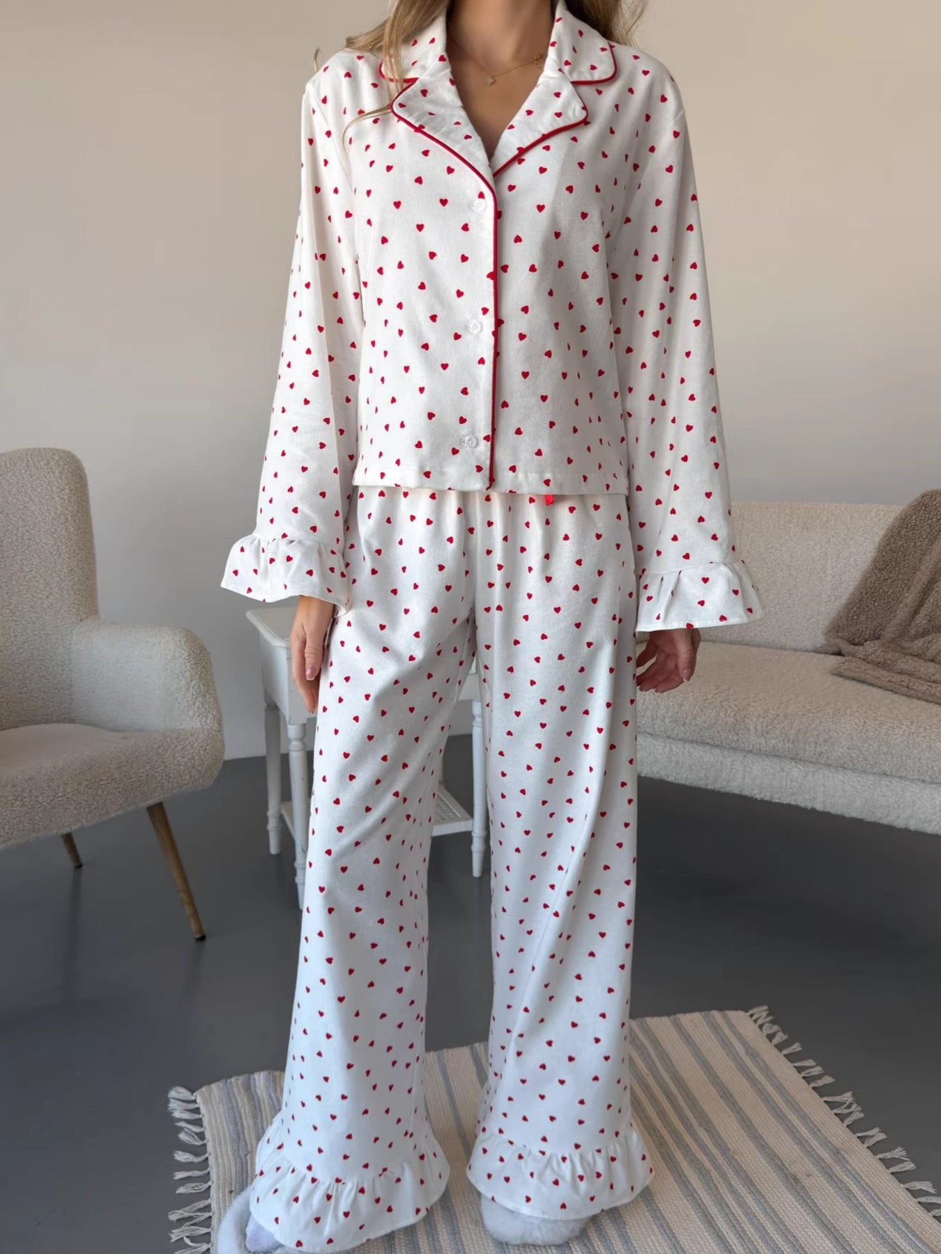 Heart Print Long Sleeve Top and Pants Lounge Set Secondary image