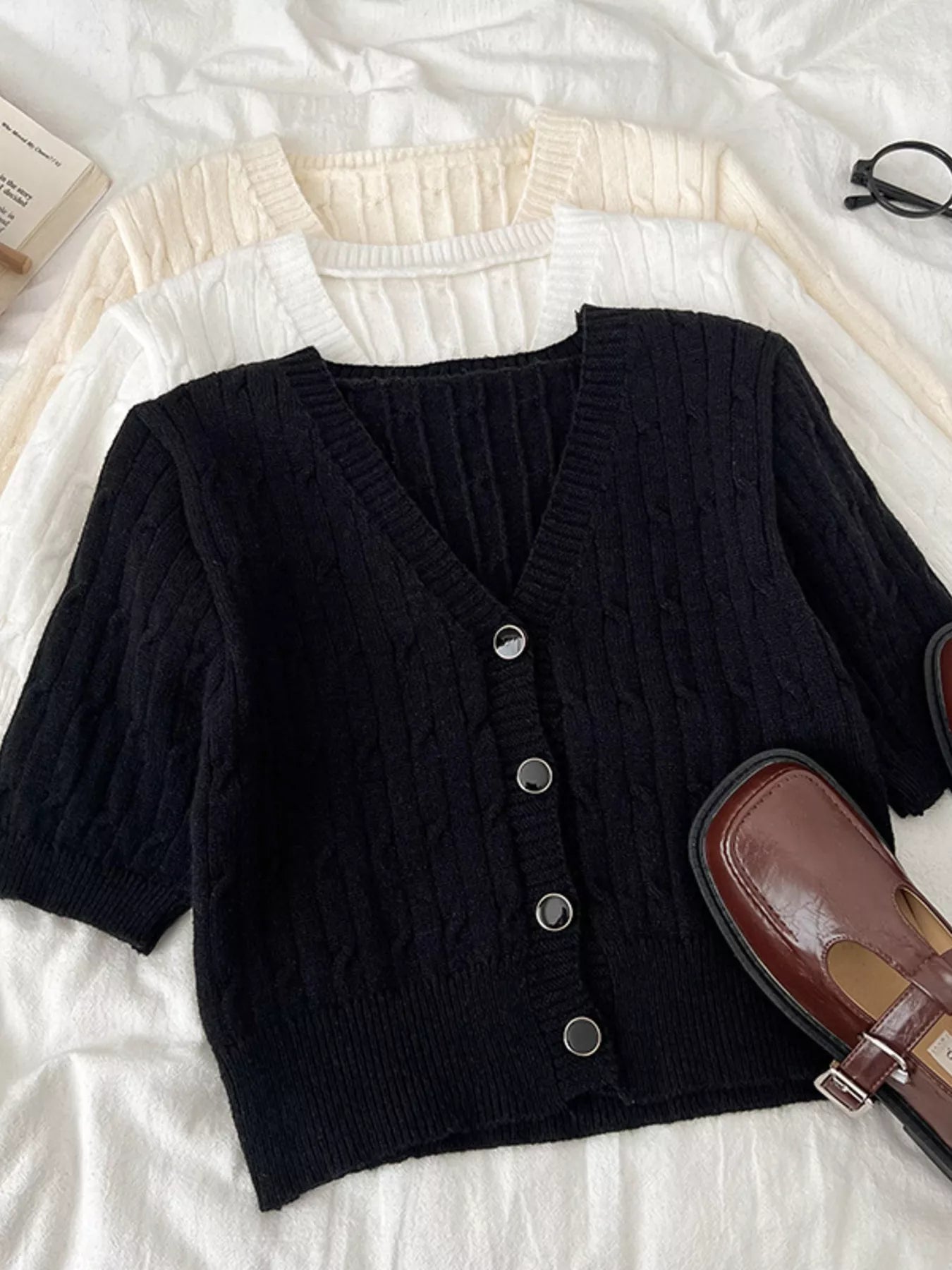 Texture Knit Button Down Cardigan Secondary image