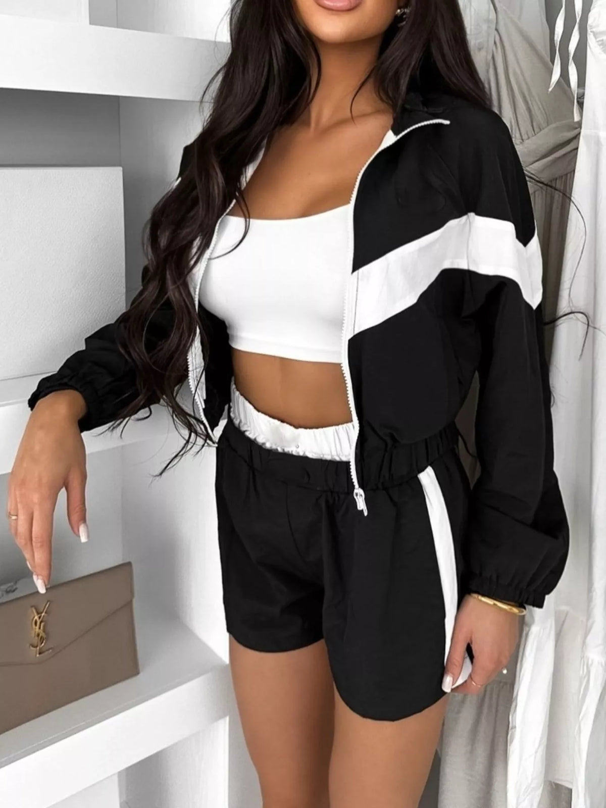 Color Block Zip-Up Jacket and Shorts Two-Piece Set - photo 4