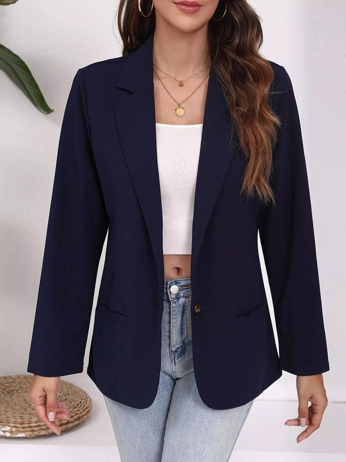 Plus Size Lapel Collar Single-Button Blazer - photo 7