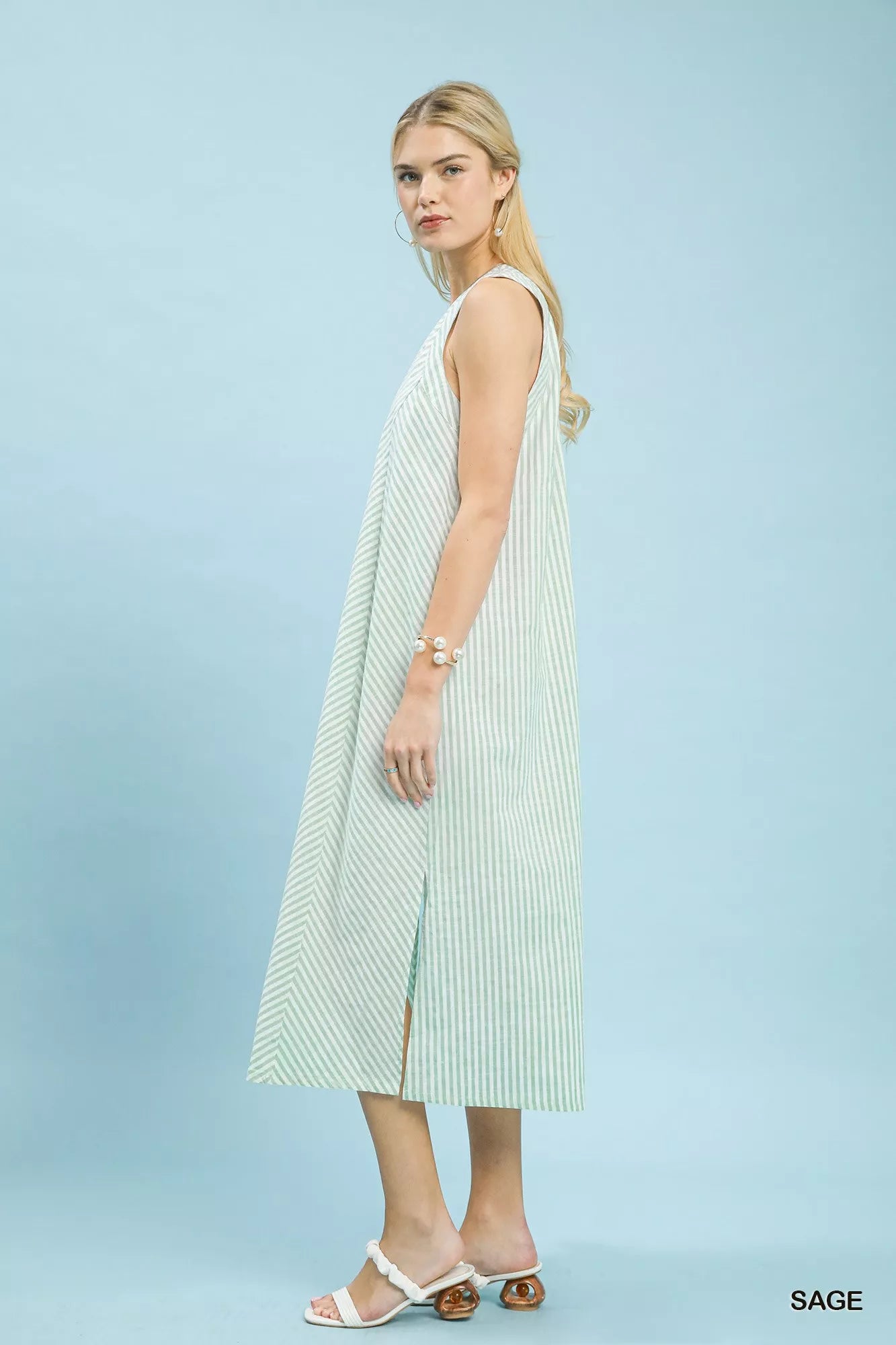 Umgee Chevron Stripe Sleeveless Midi Dress Secondary image