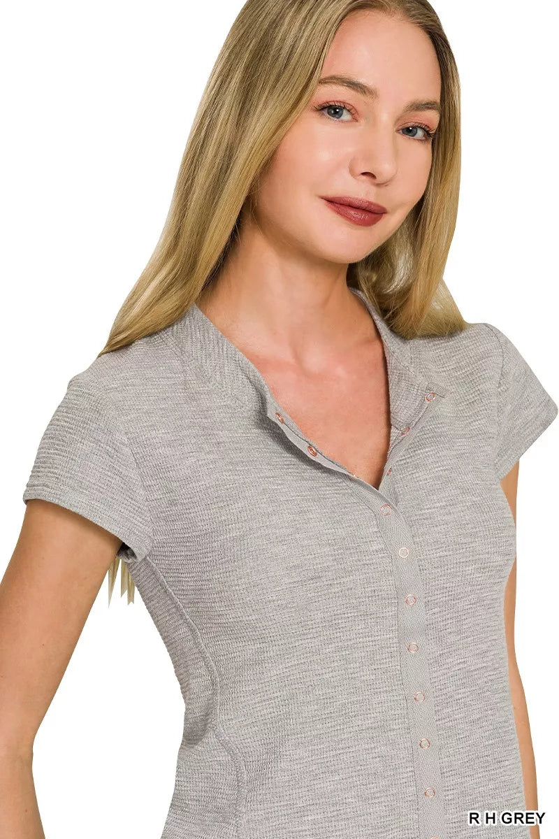 Zenana Double Knit Snap Button Short Sleeve Shirt Secondary image