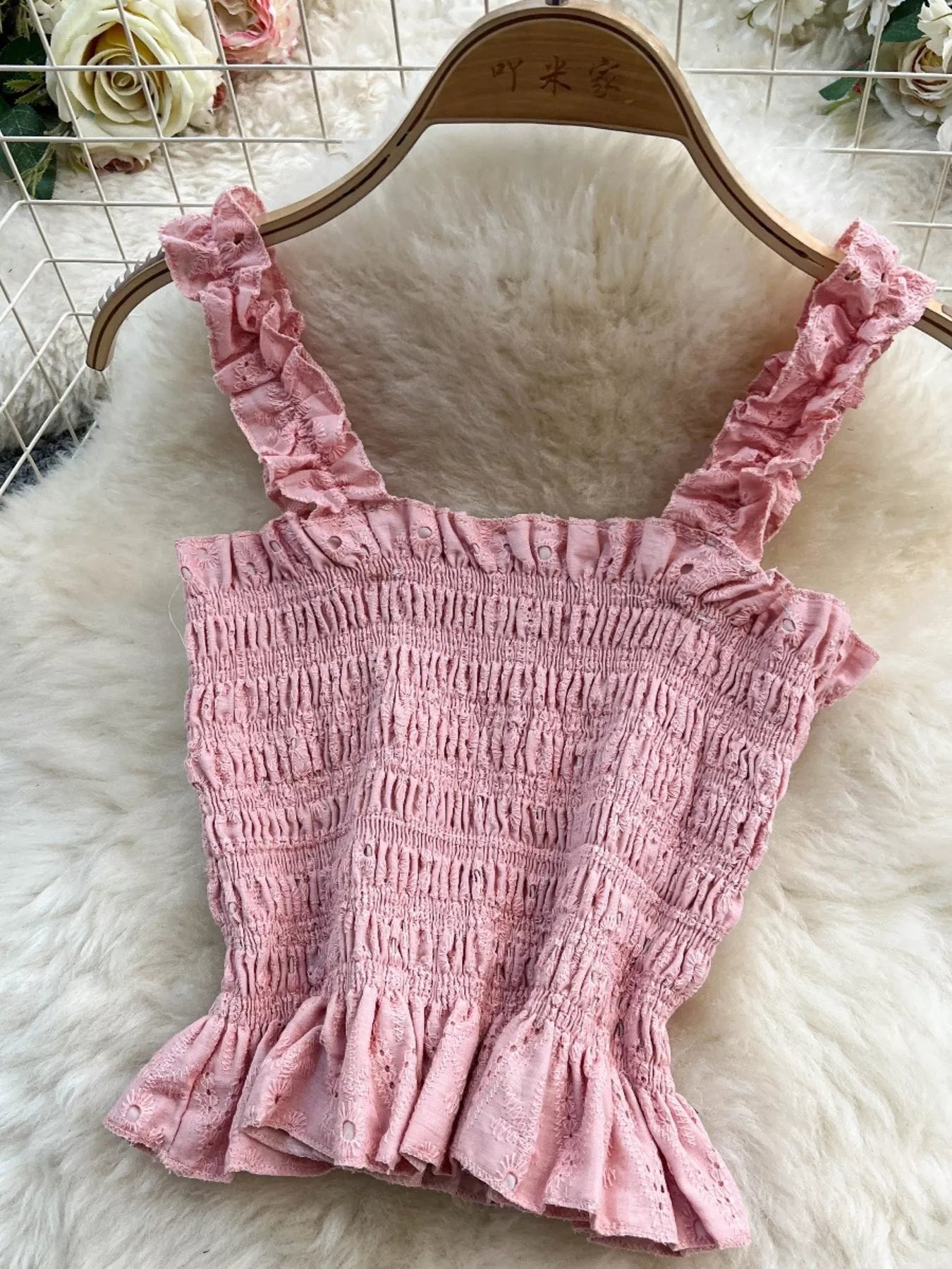 Smocked Crop Top and Hollow-Out Skirt Set Secondary image