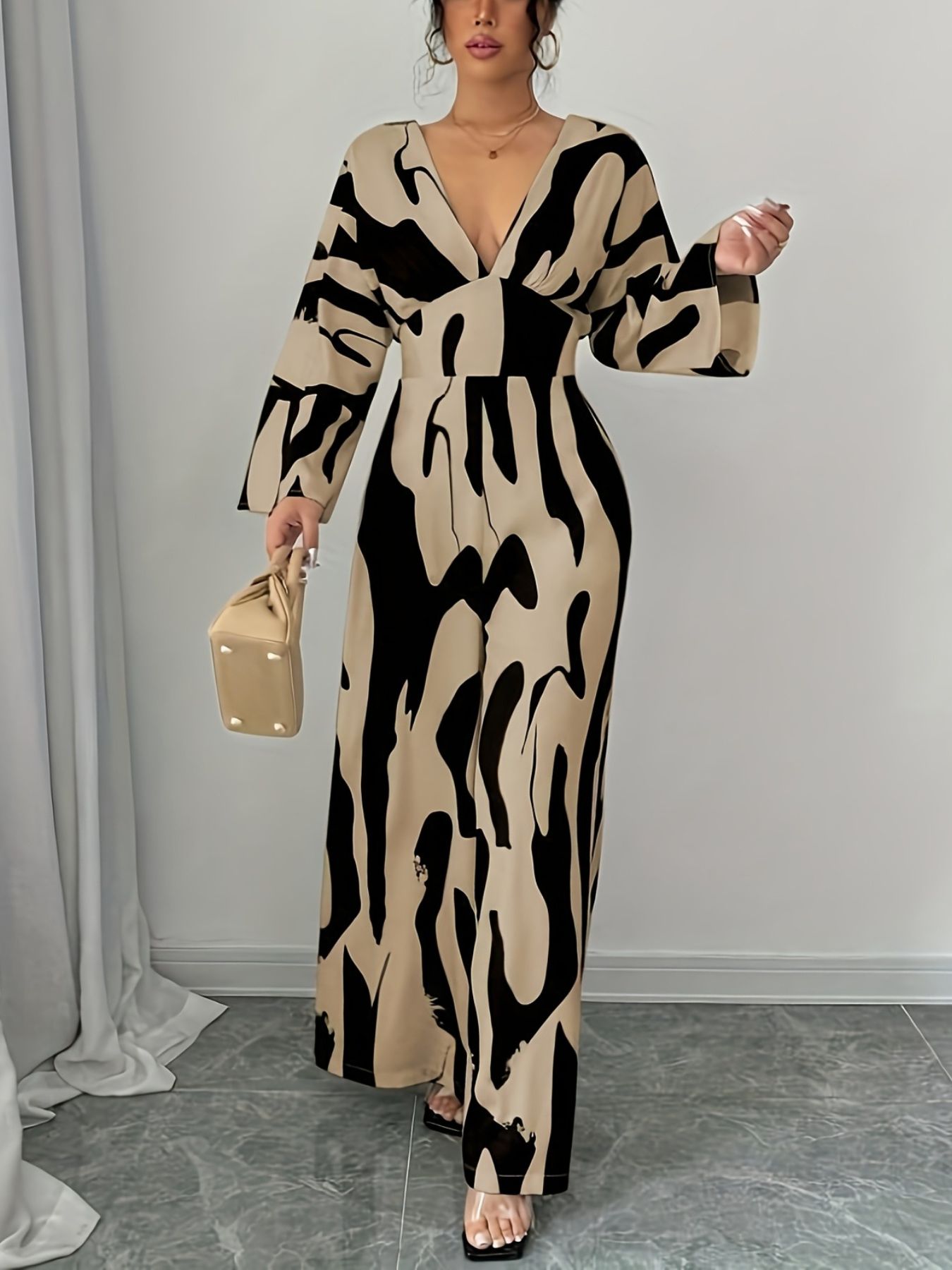 Abstract Print V-Neck Wide Leg Jumpsuit Secondary image