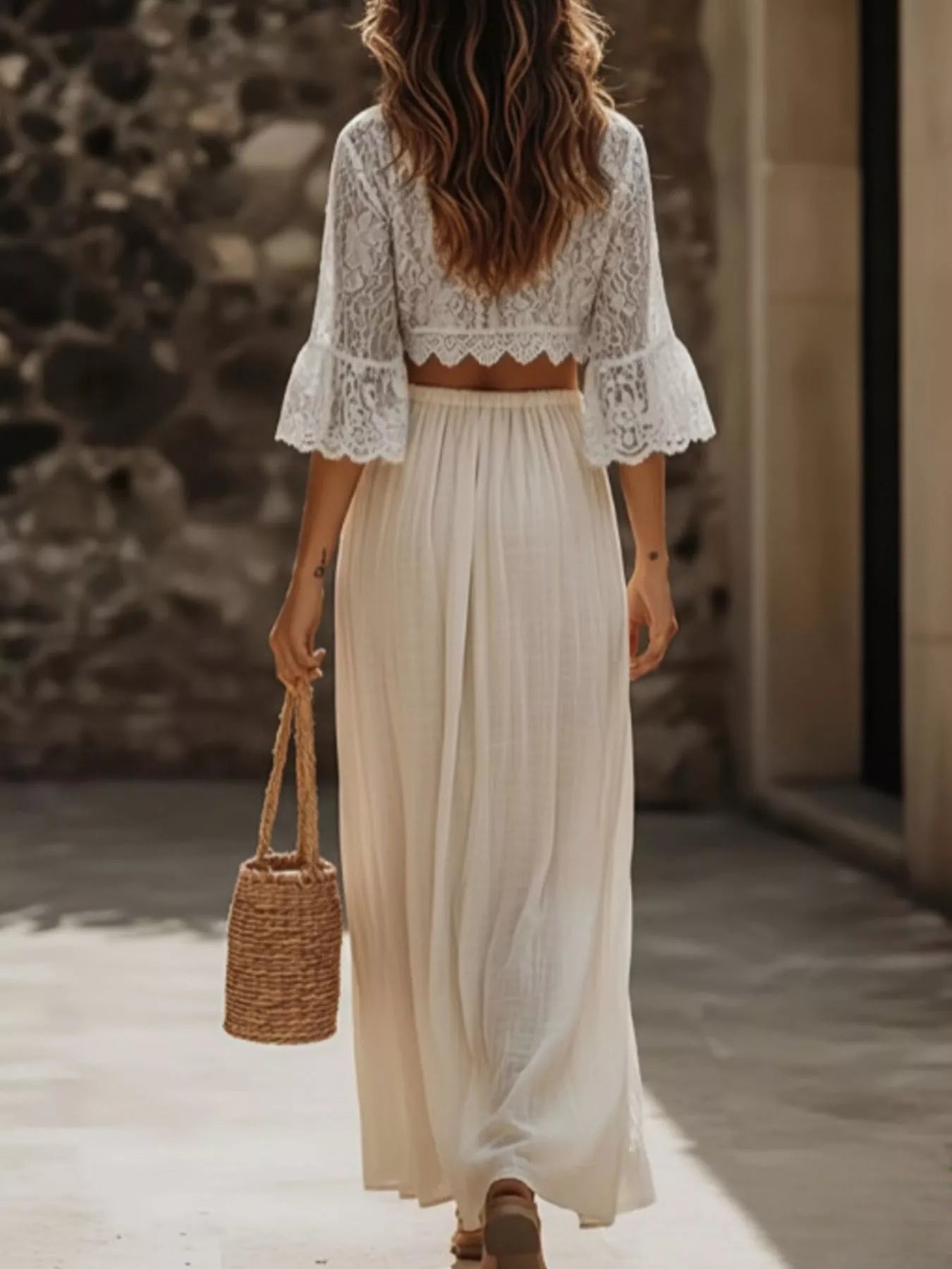 Lace Crop Top and Slit Maxi Skirt Set Secondary image