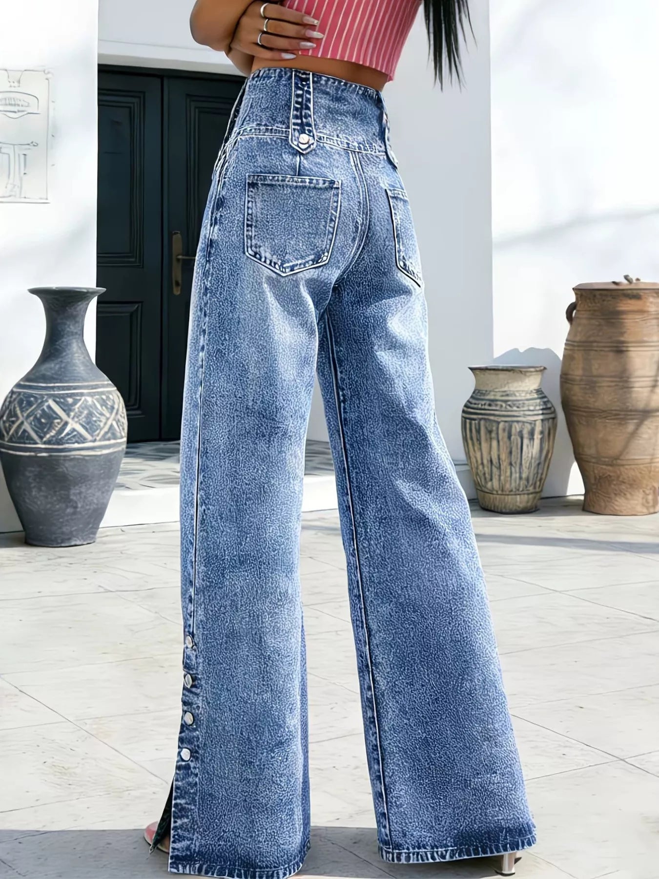 High Waisted Wide Leg Button Fly Jeans Secondary image