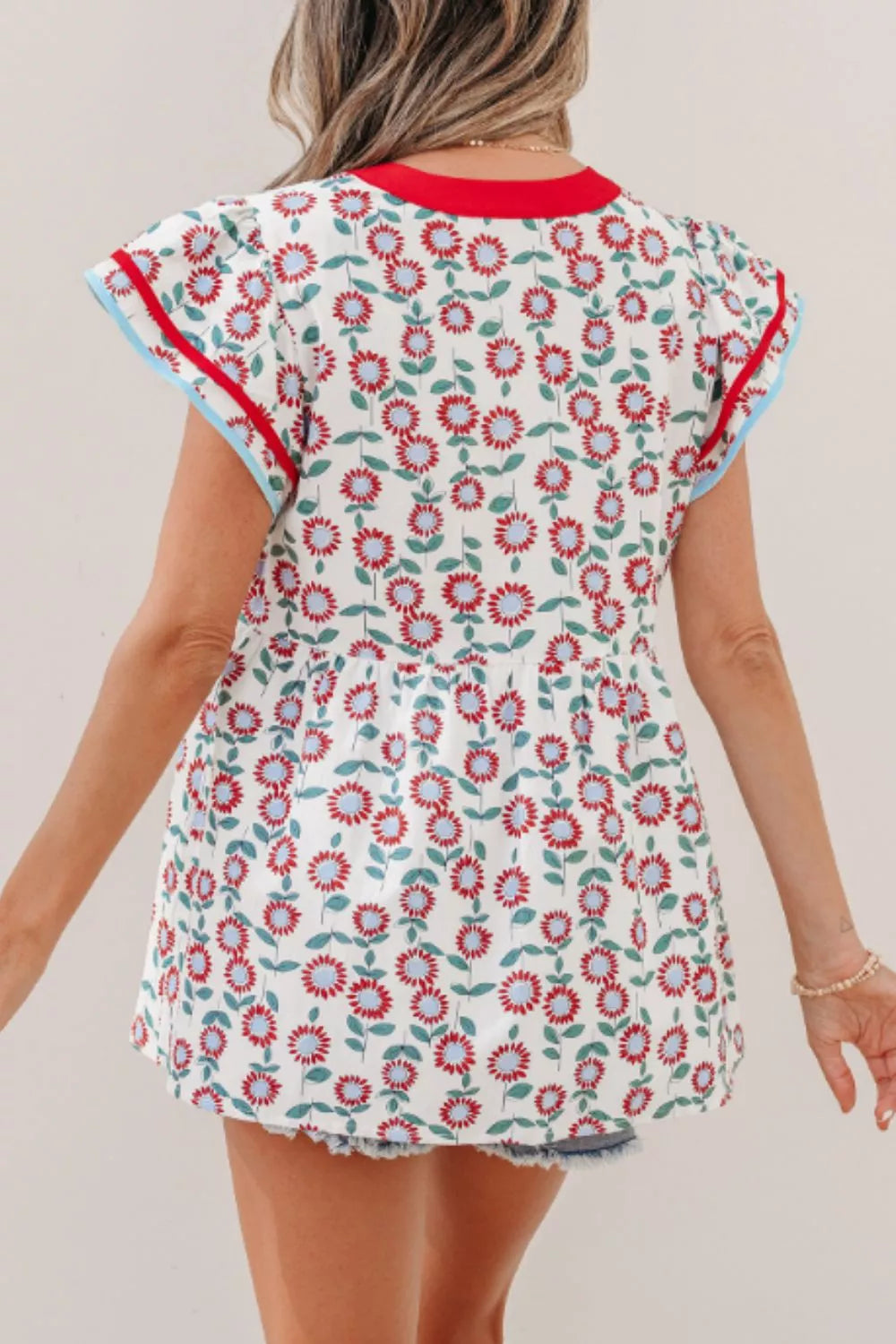 Floral Print Ruffle Sleeve Blouse Secondary image