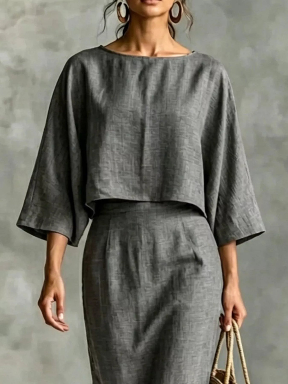 Full Size Solid Color Cropped Top and Midi Skirt Set Plus Size - photo 17