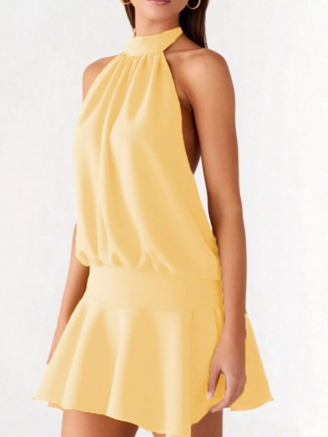 Backless Halter Neck Gathered Waist Dress Secondary image