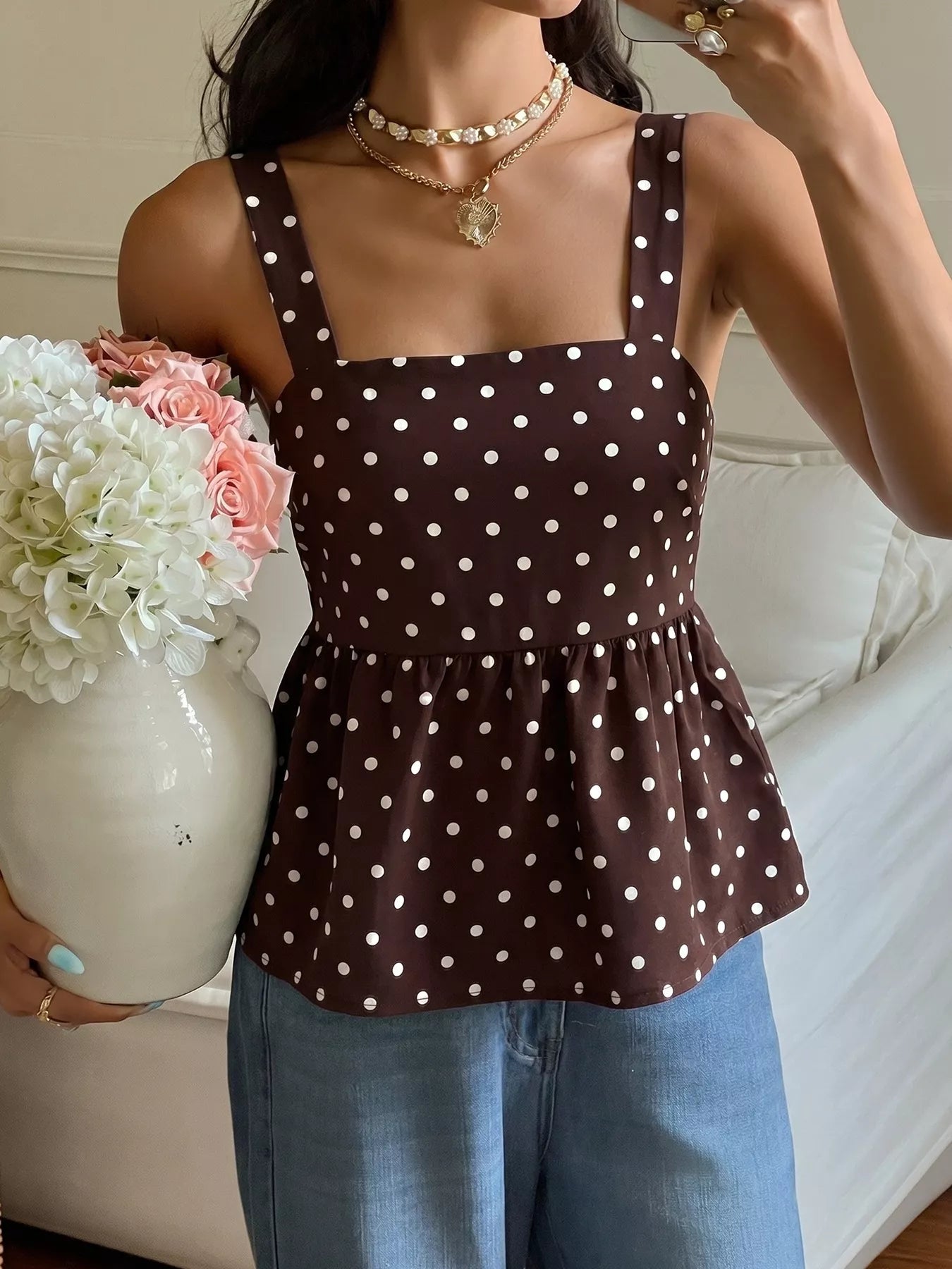 Polka Dot Tie Back Cami Secondary image