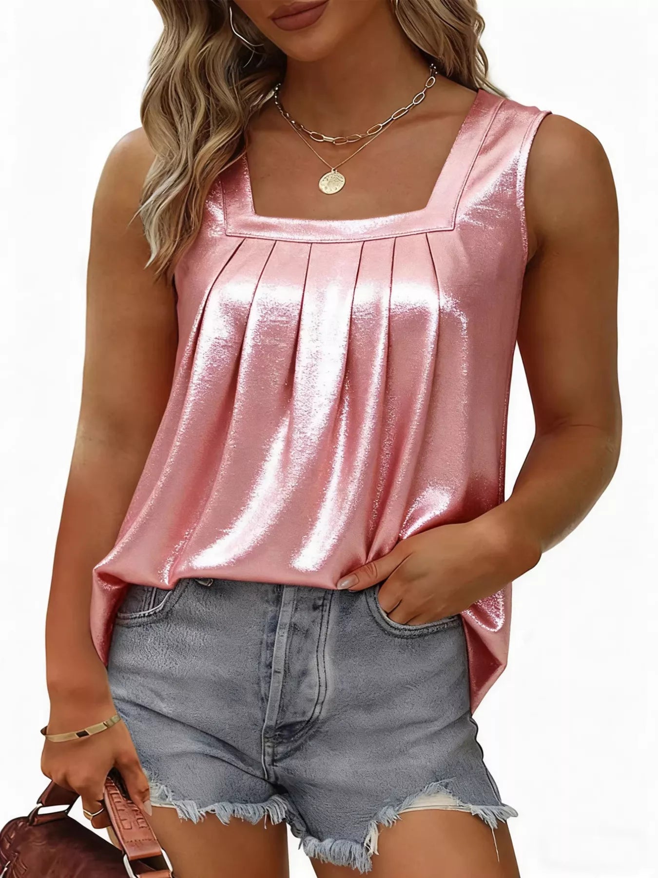 Full Size Pleated Square Neck Tank Plus Size Secondary image
