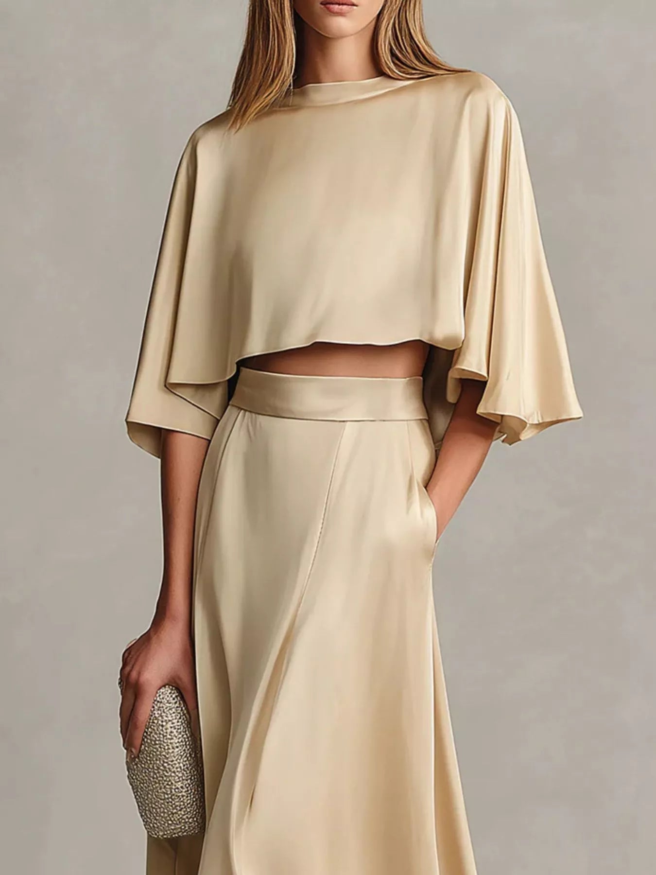 Full Size Satin Crop Top and Maxi Skirt Two-Piece Set Plus Size Secondary image