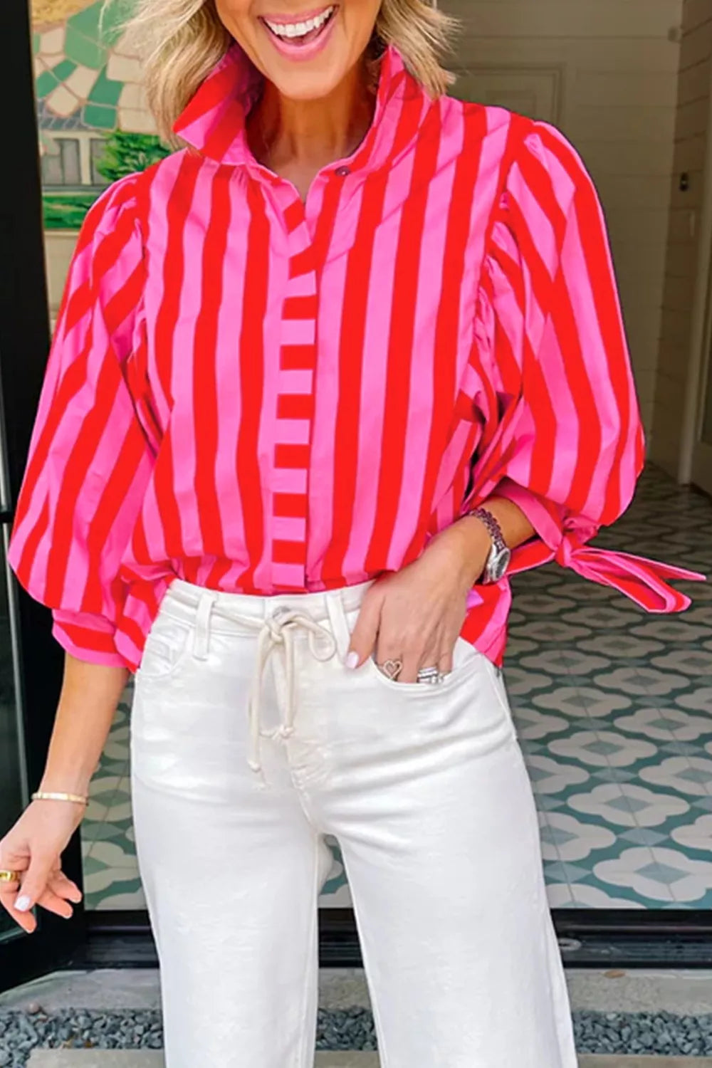 Stripe Puff Sleeve Blouse Secondary image