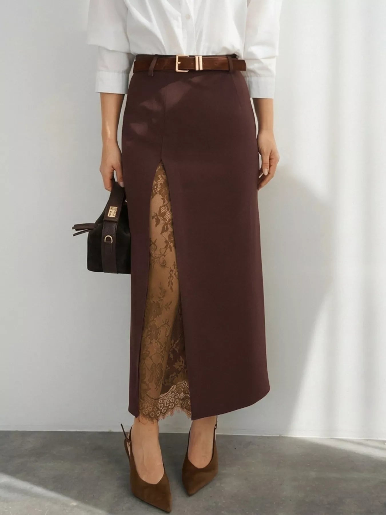 Elegant Lace-Trimmed Slit A-Line Skirt Secondary image