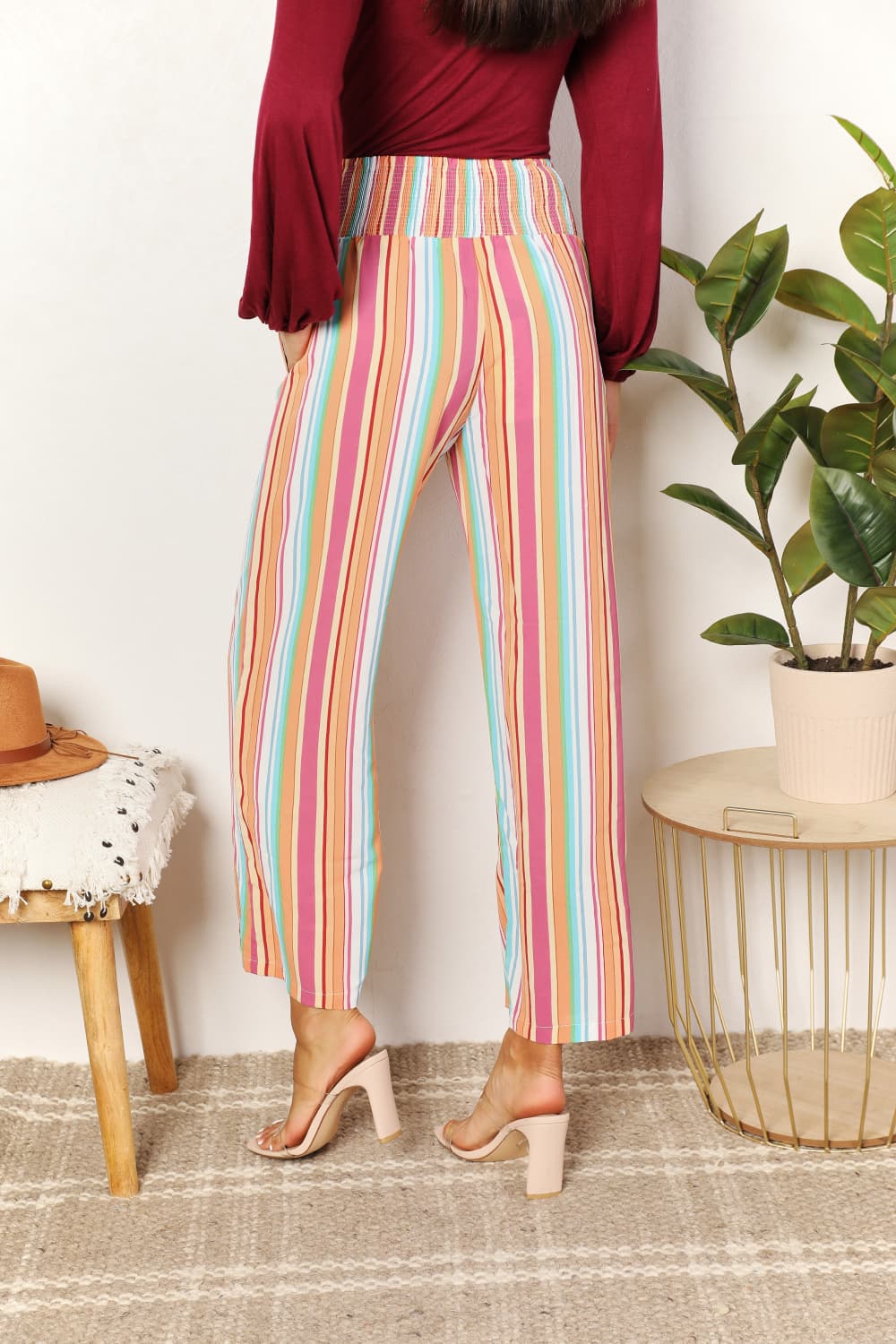 Double Take Striped Smocked Waist Pants with Pockets Secondary image