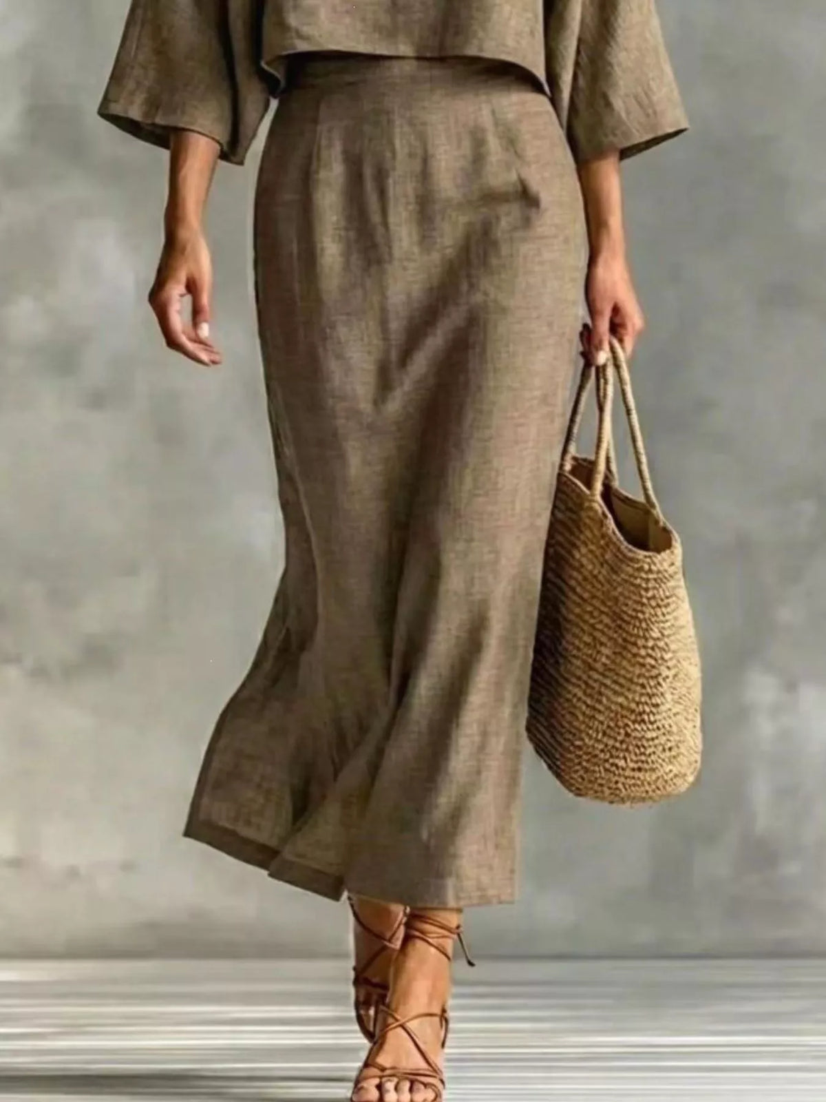 Full Size Solid Color Cropped Top and Midi Skirt Set Plus Size - photo 12