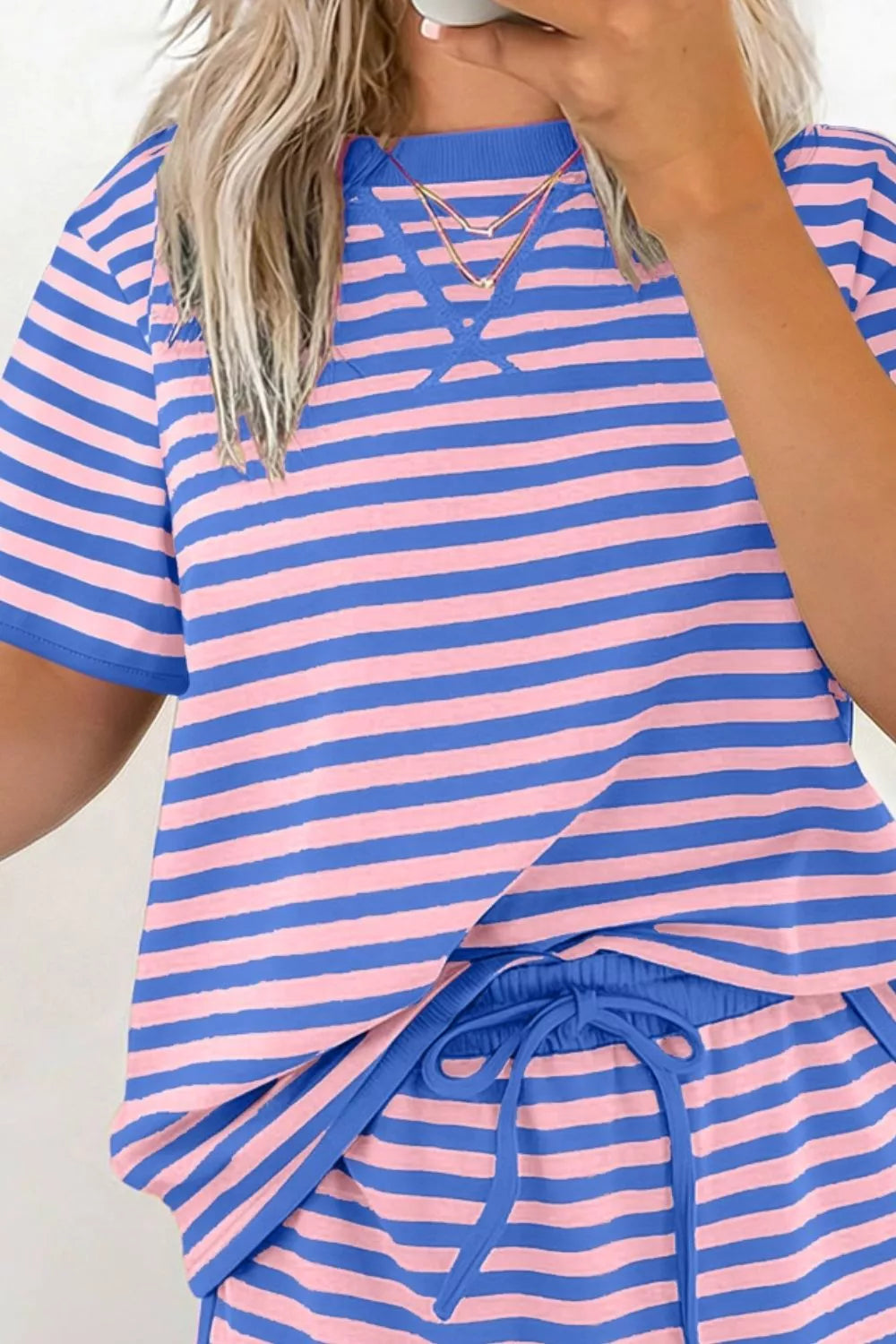 Striped Short Sleeve Tee and Shorts Set Secondary image