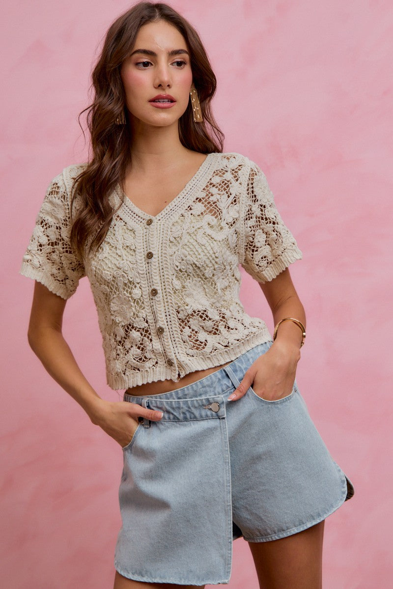SO ME Floral Crochet Lace Button Down Cardigan Secondary image