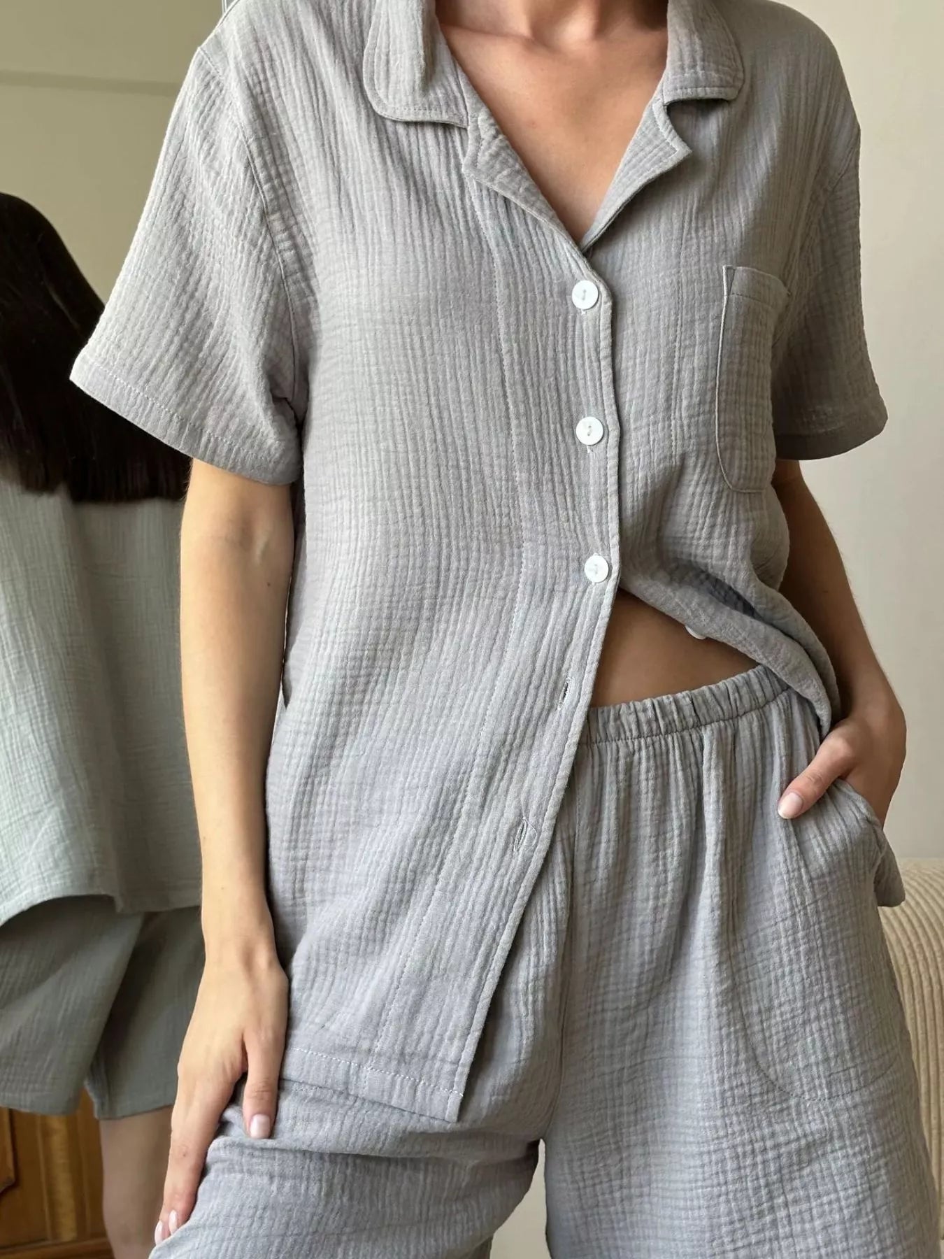 Button Up Short Sleeve Shirt and Shorts Set Secondary image