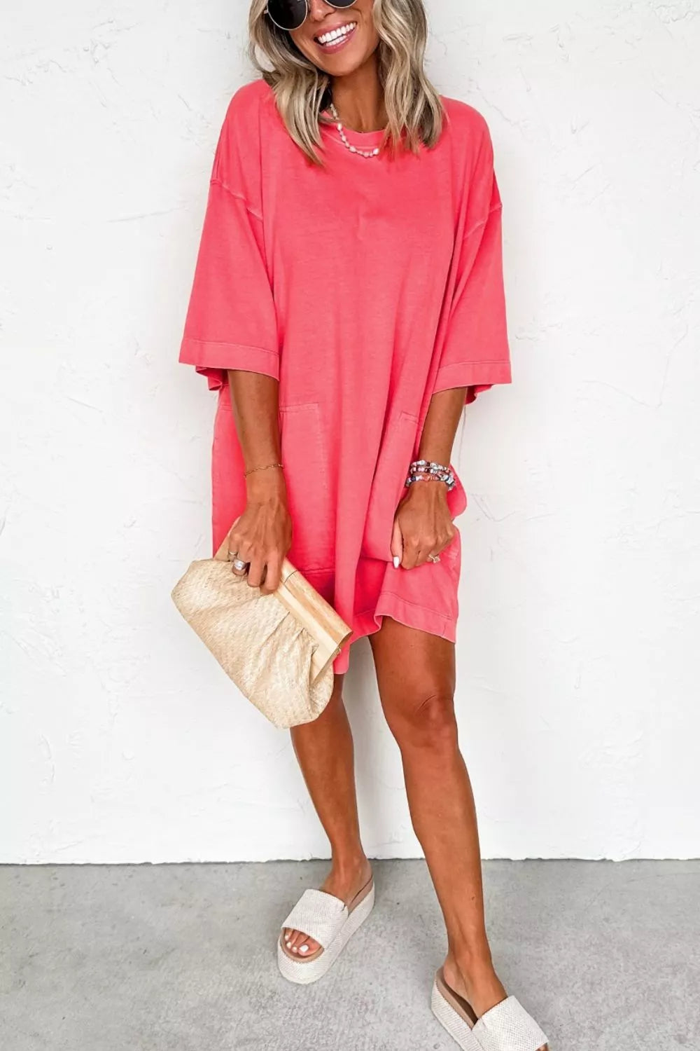 Coral Paradise Drop Shoulder Loose Casual T Shirt Mini Dress Secondary image