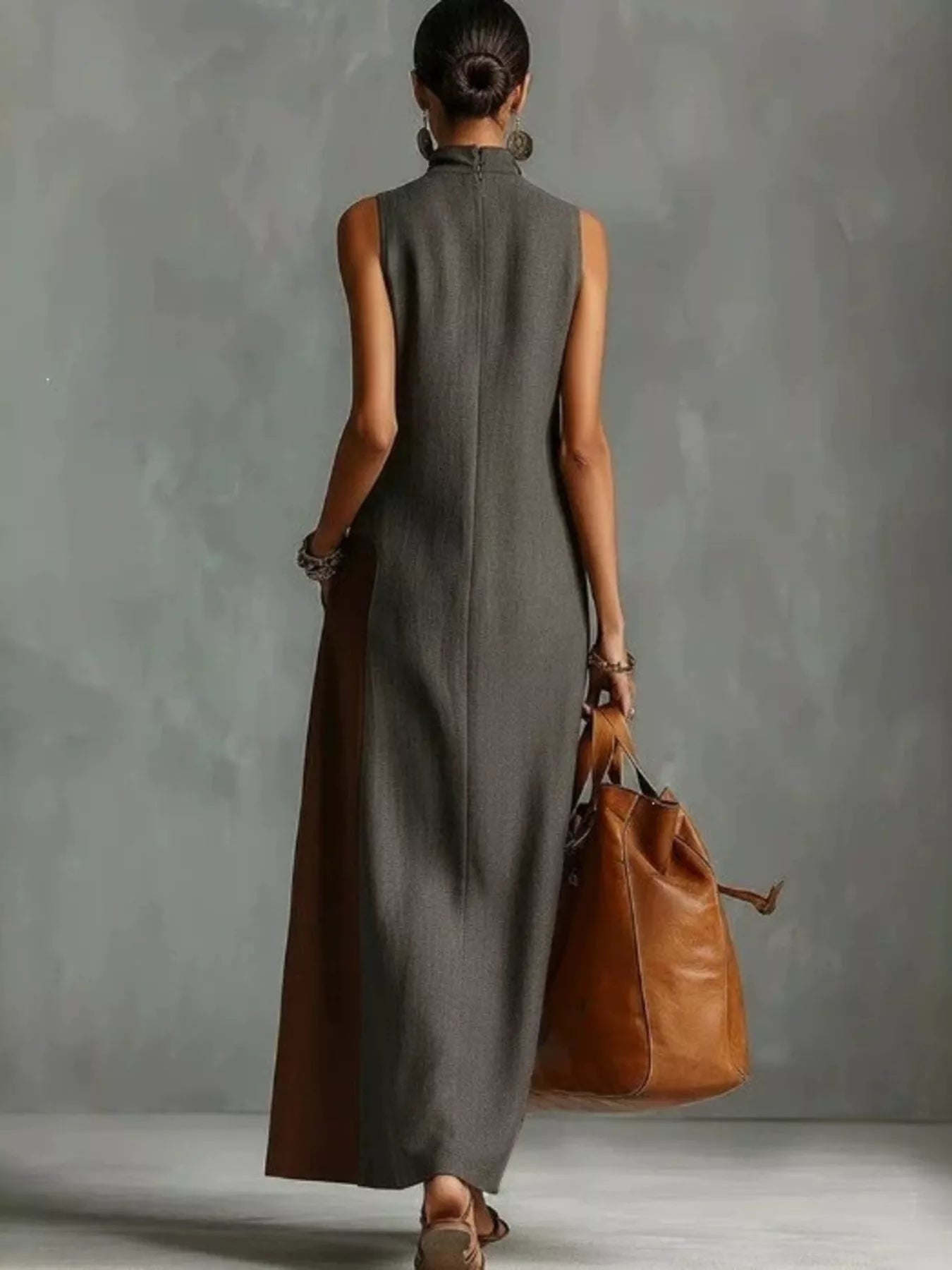 Full Size Color Block Mock Neck Sleeveless Maxi Dress Plus Size Secondary image