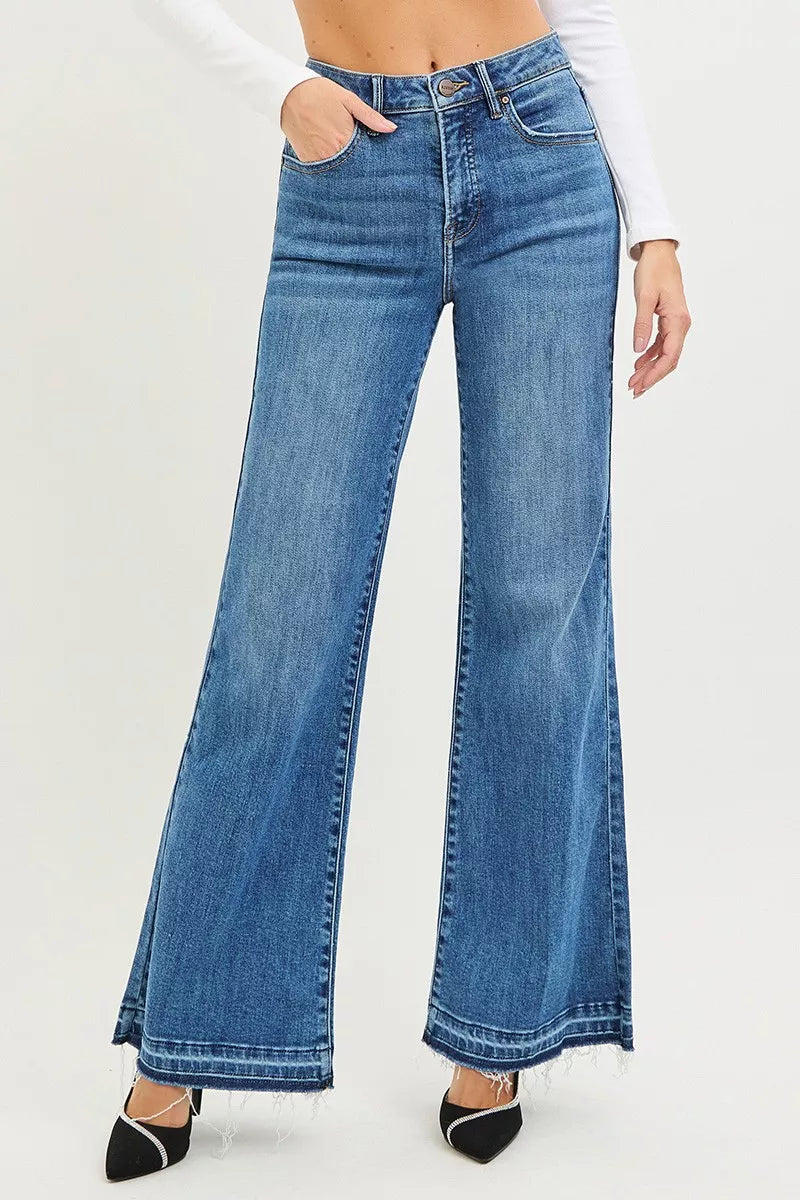 RISEN High Rise Wide Leg Jeans With Released Hem Secondary image