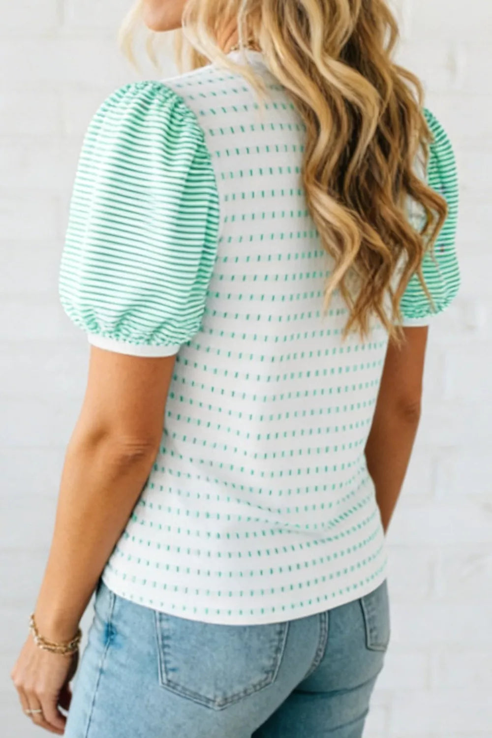 Striped Short Puff Sleeve Top Secondary image