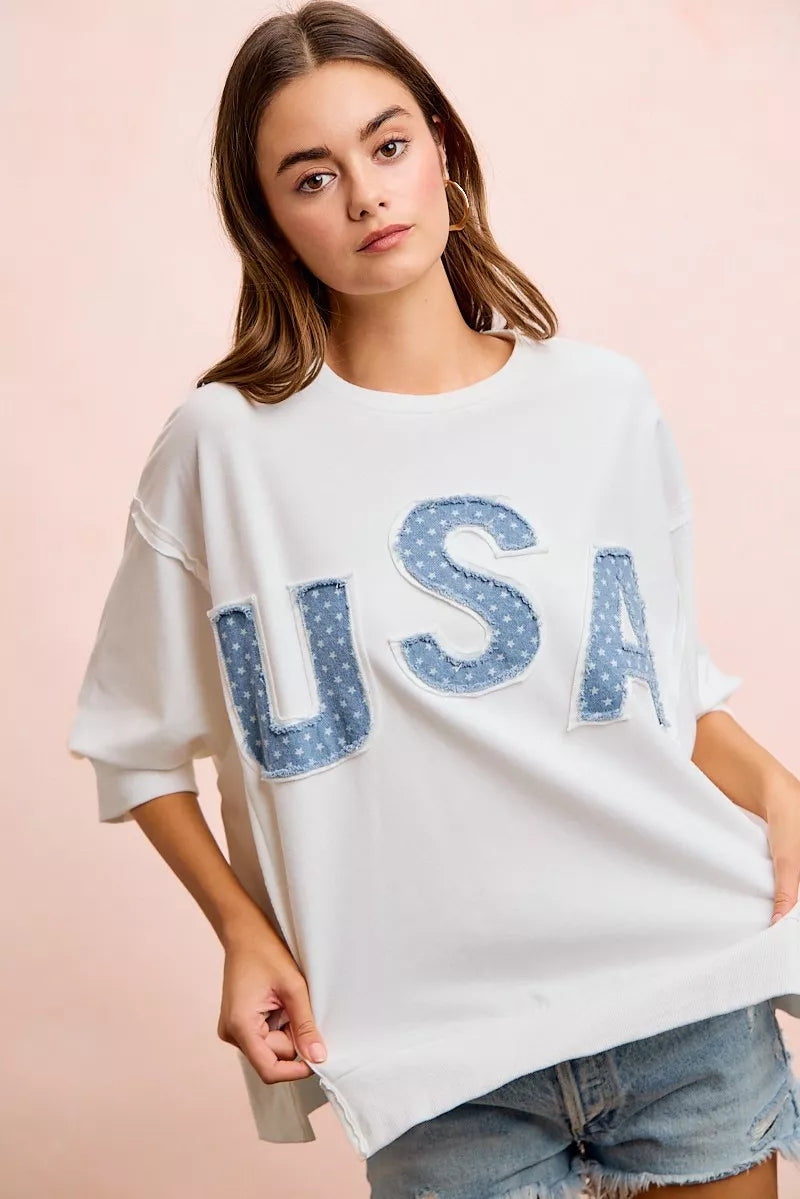 BiBi 4th Of July Usa Letter Patchwork French Terry Top Secondary image