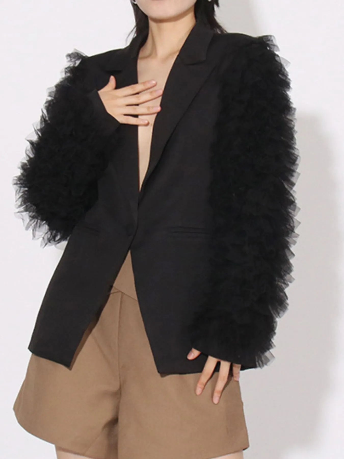 One Button Mesh Long Sleeve Blazer Secondary image