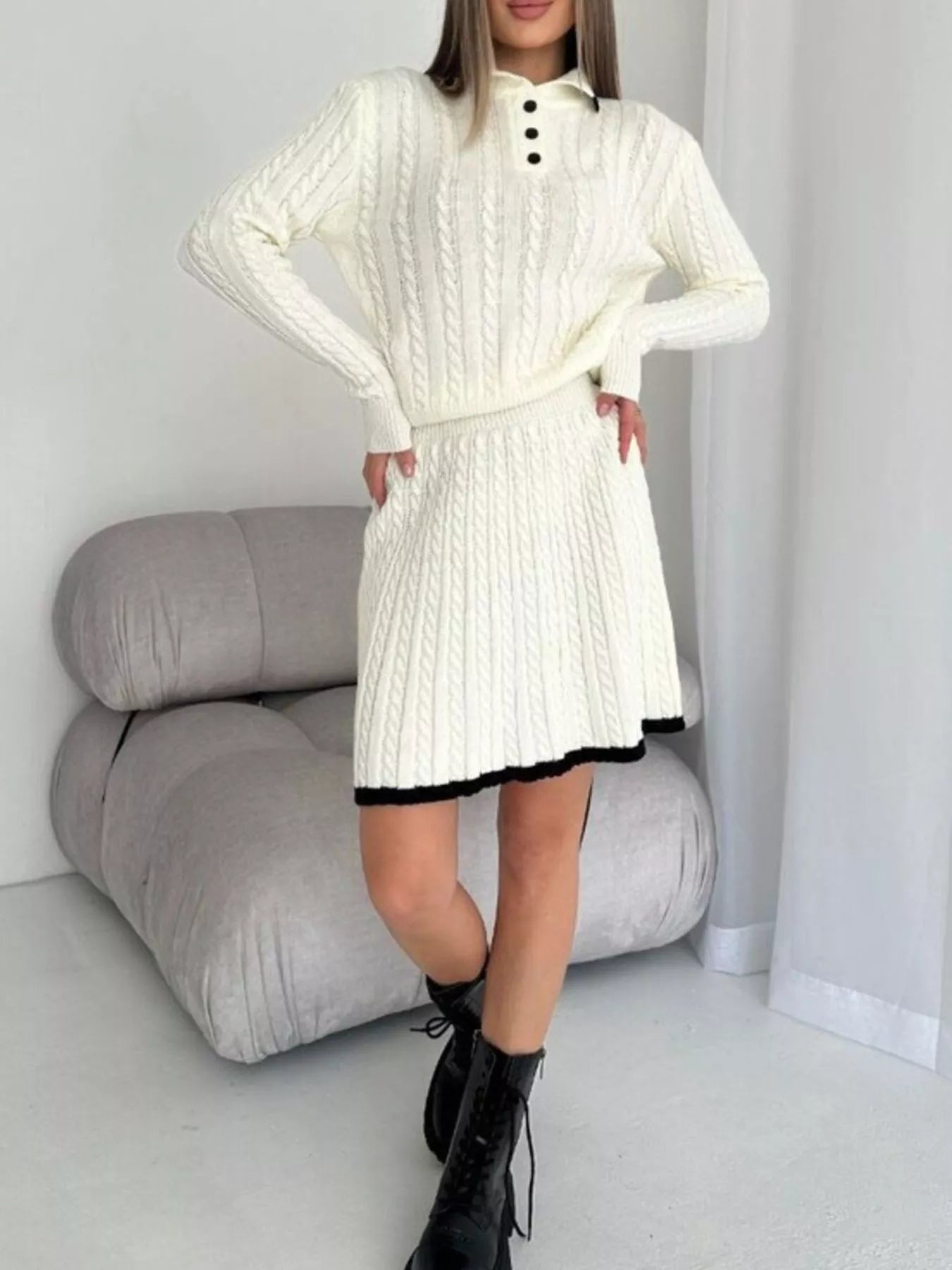 Cable Knit Long Sleeve Top and Skirt Sweater Set Secondary image