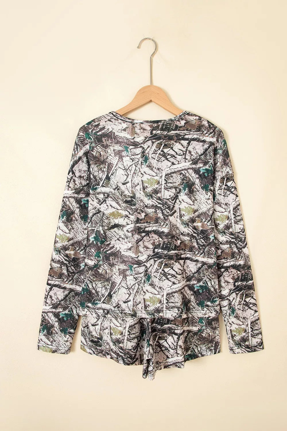 Camo Long Sleeve Top Elastic Waist Shorts Two Piece Set - photo 6