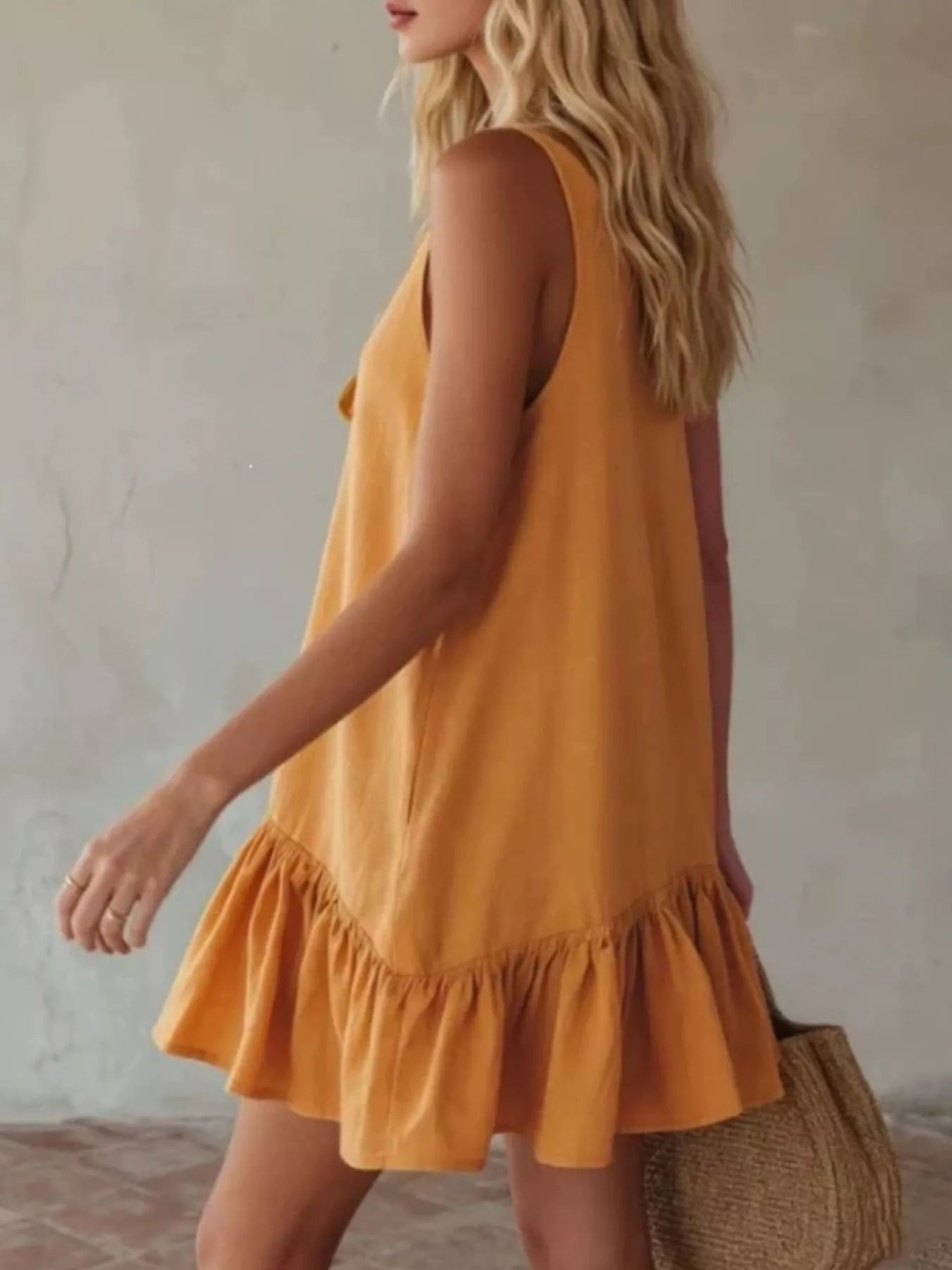 V-Neck Tie Front Ruffle Hem Mini Dress Secondary image