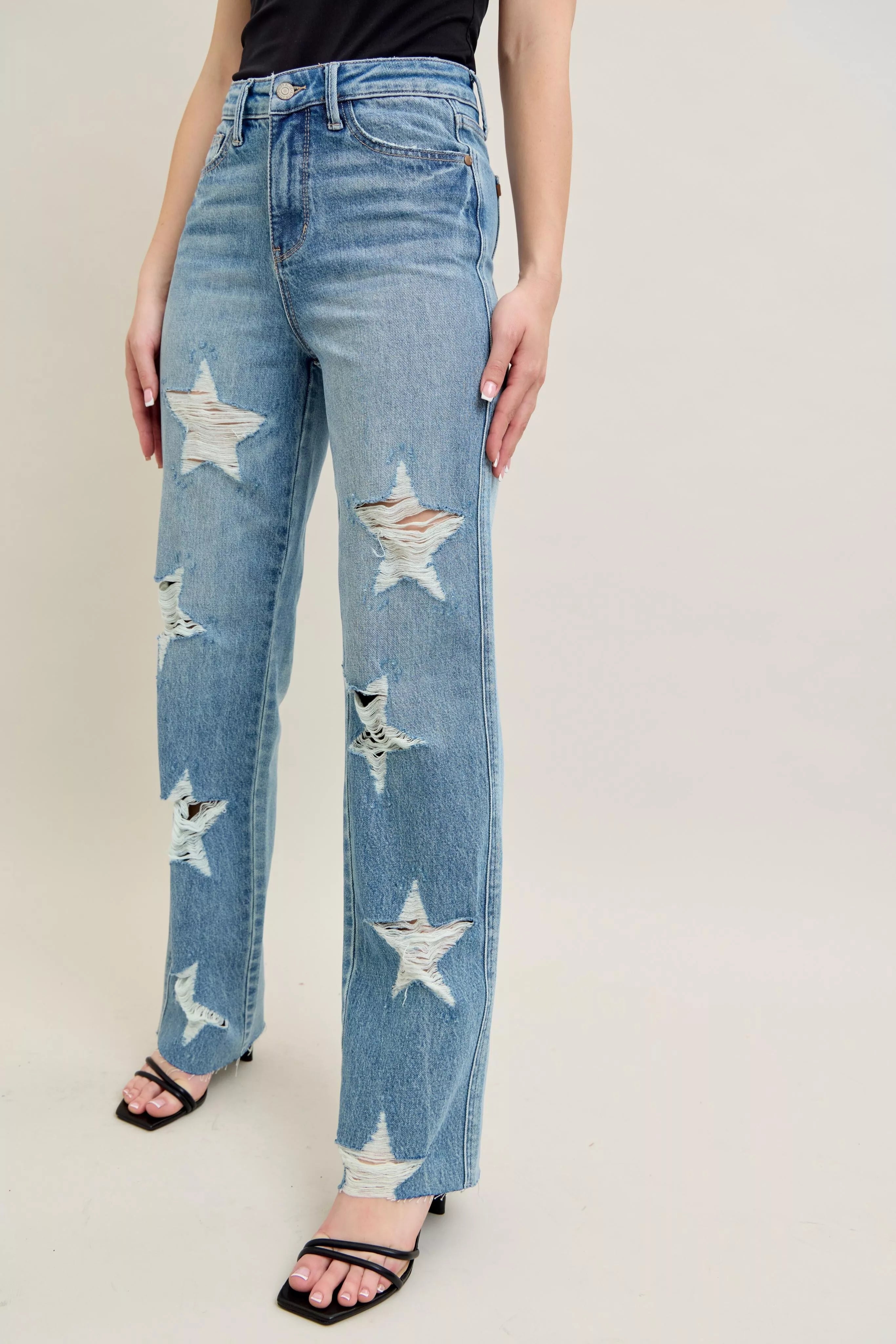 Judy Blue Full Size High Waist  Rigid Magic Star Shaped Destroy 90's Straight Jeans Plus Size Secondary image