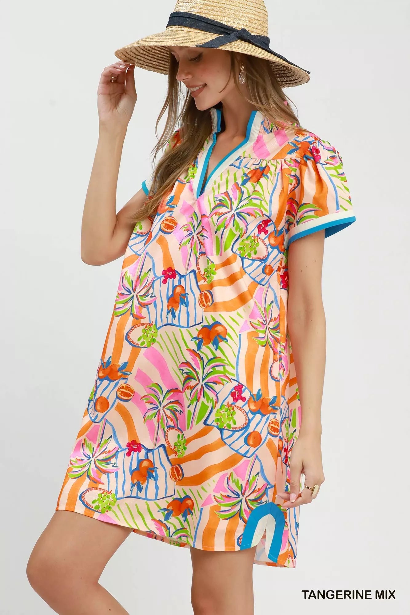 Umgee Tropical Print Collared Shift Dress Secondary image