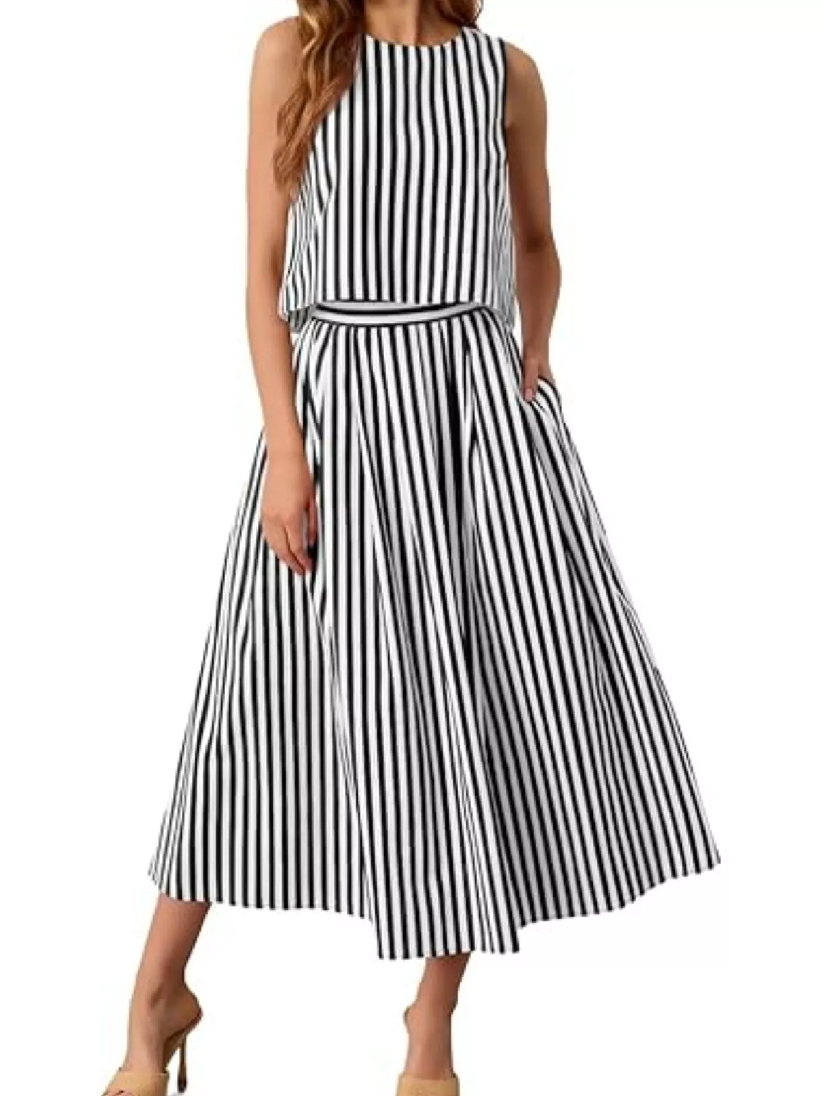 Striped Sleeveless Top and Midi Skirt Two-Piece Set - photo 4