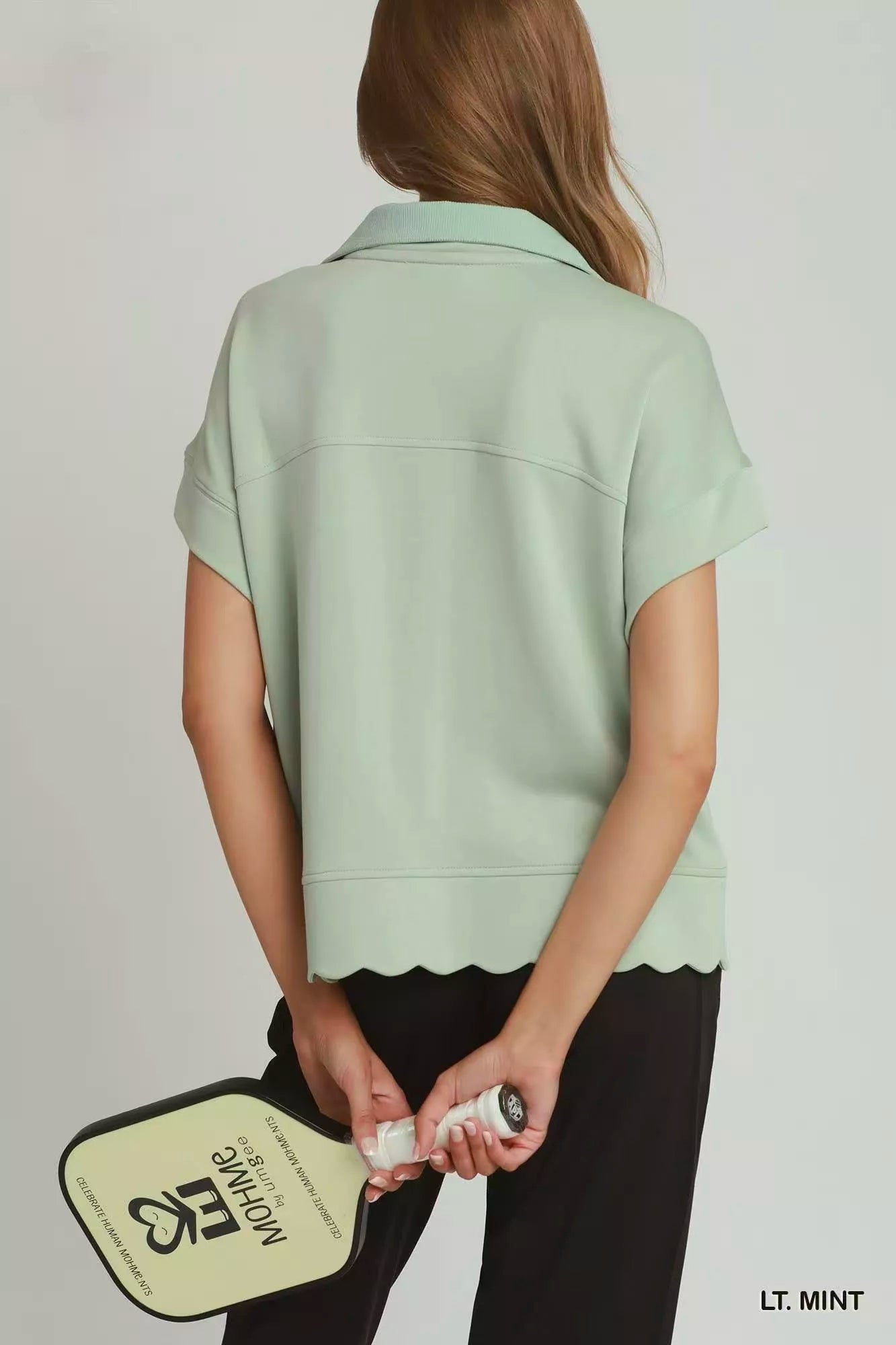 Umgee Half Zip Pullover with Scalloped Edge Hem Secondary image