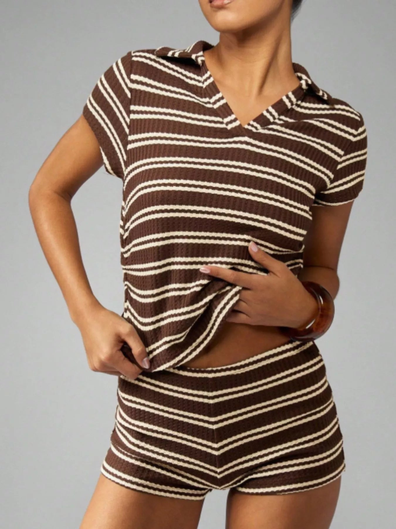 Striped Knit Short Sleeve Top & Shorts Set Secondary image