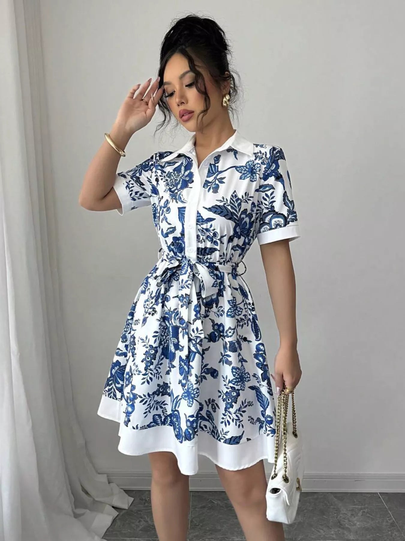 Printed Button Front Mini Dress Secondary image
