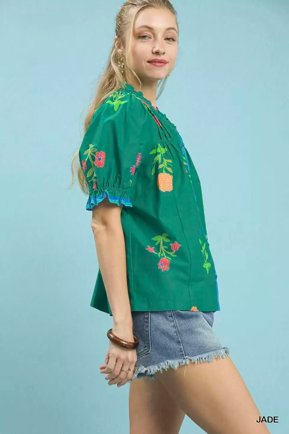 Umgee Petal Parade Print Button-Down Blouse Secondary image