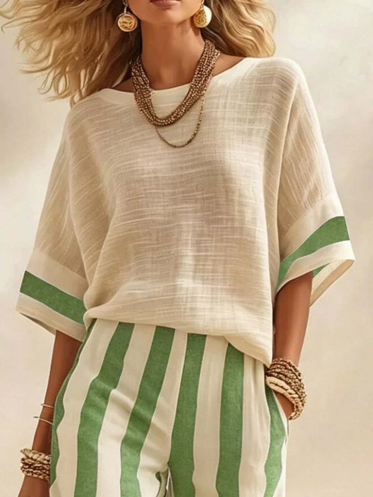 Full Size Striped Half Sleeve Top and Pants Set Plus Size - photo 11