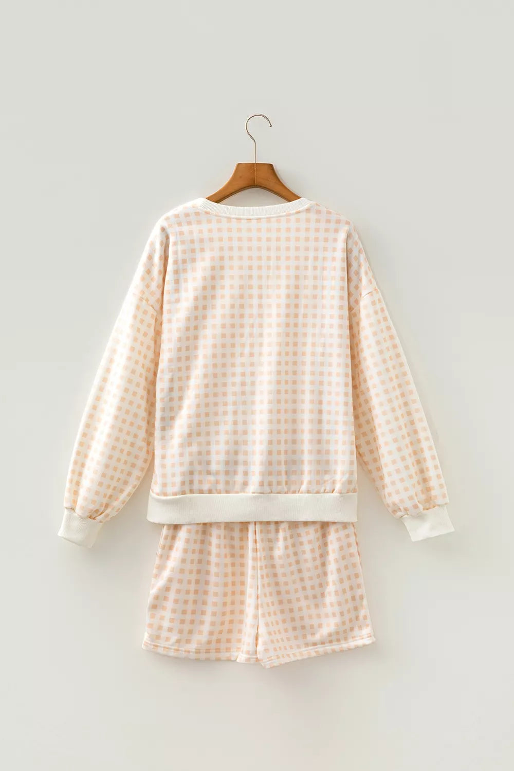 Gingham Long Sleeve Sweatshirt and Shorts Set – Pastel Yellow - photo 8