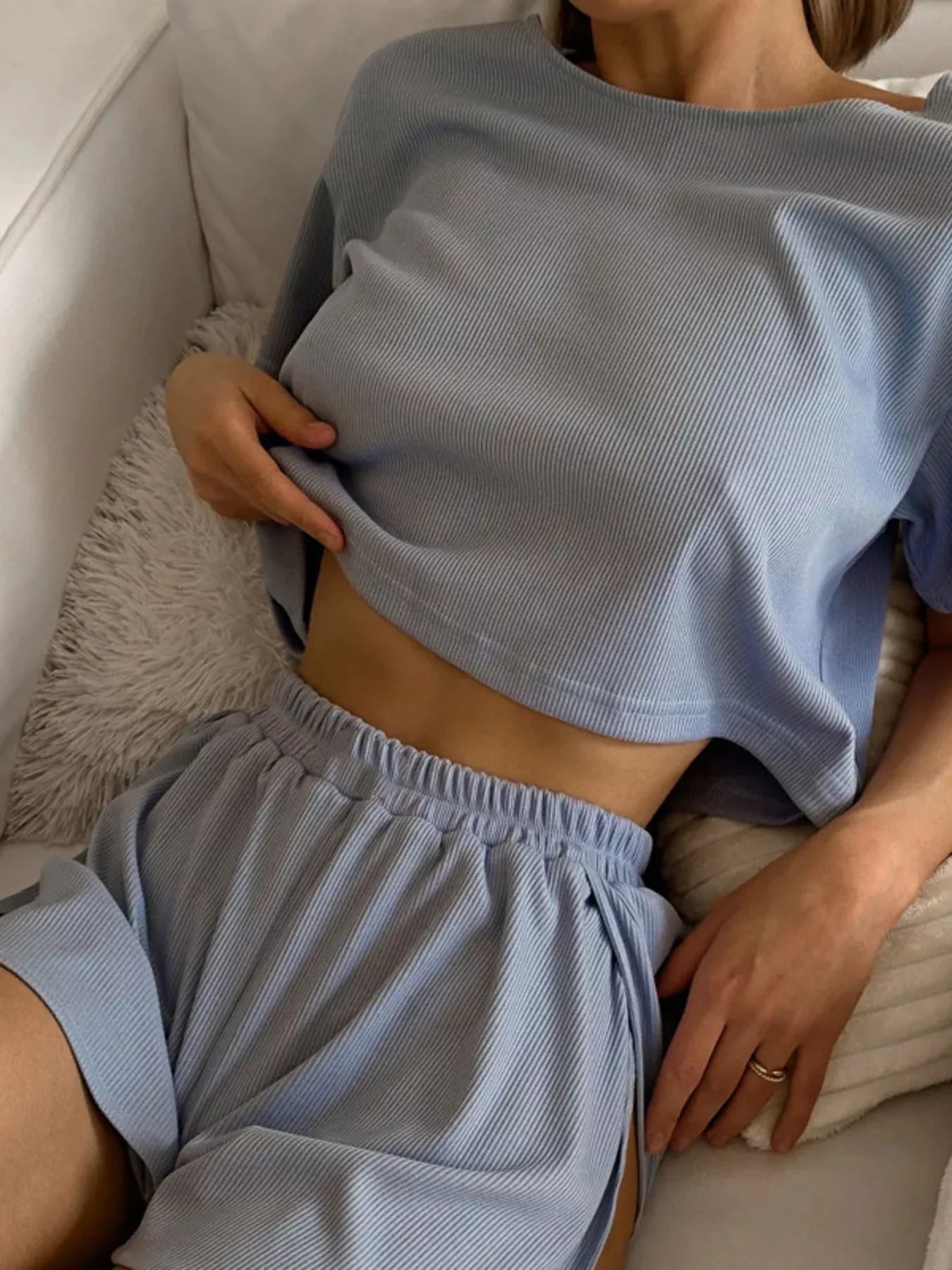Round Neck Tee and Shorts Set Secondary image