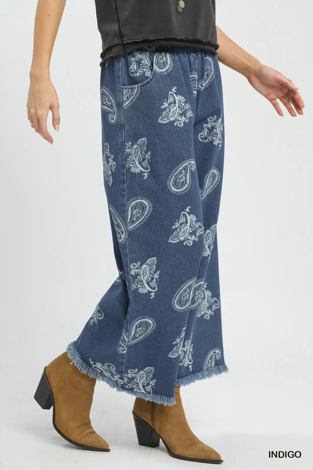 Umgee Denim Paisley Wide-Leg Pants Secondary image