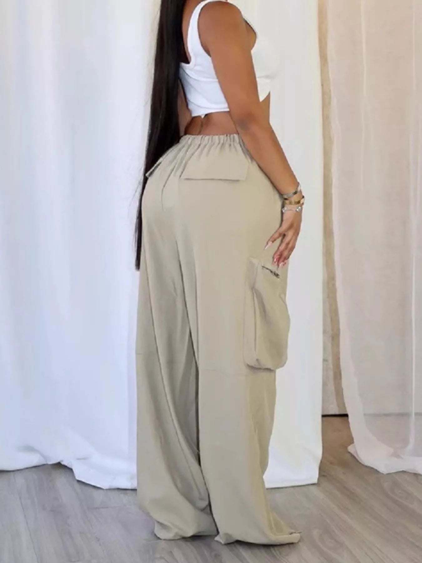 Drawstring Cargo Pants with Zipper Accents Secondary image