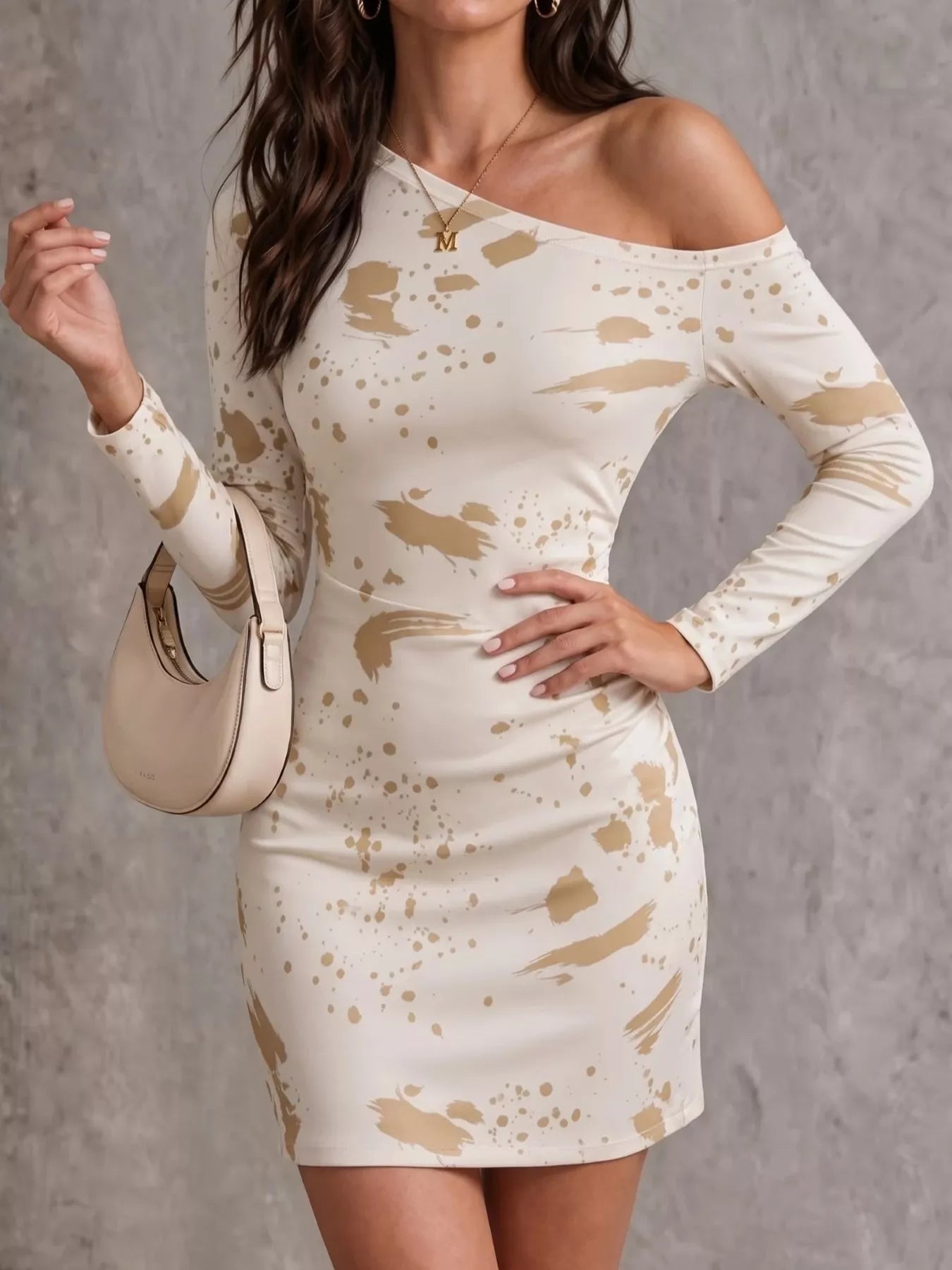 One-Shoulder Long Sleeve Paint Splatter Bodycon Mini Dress Secondary image