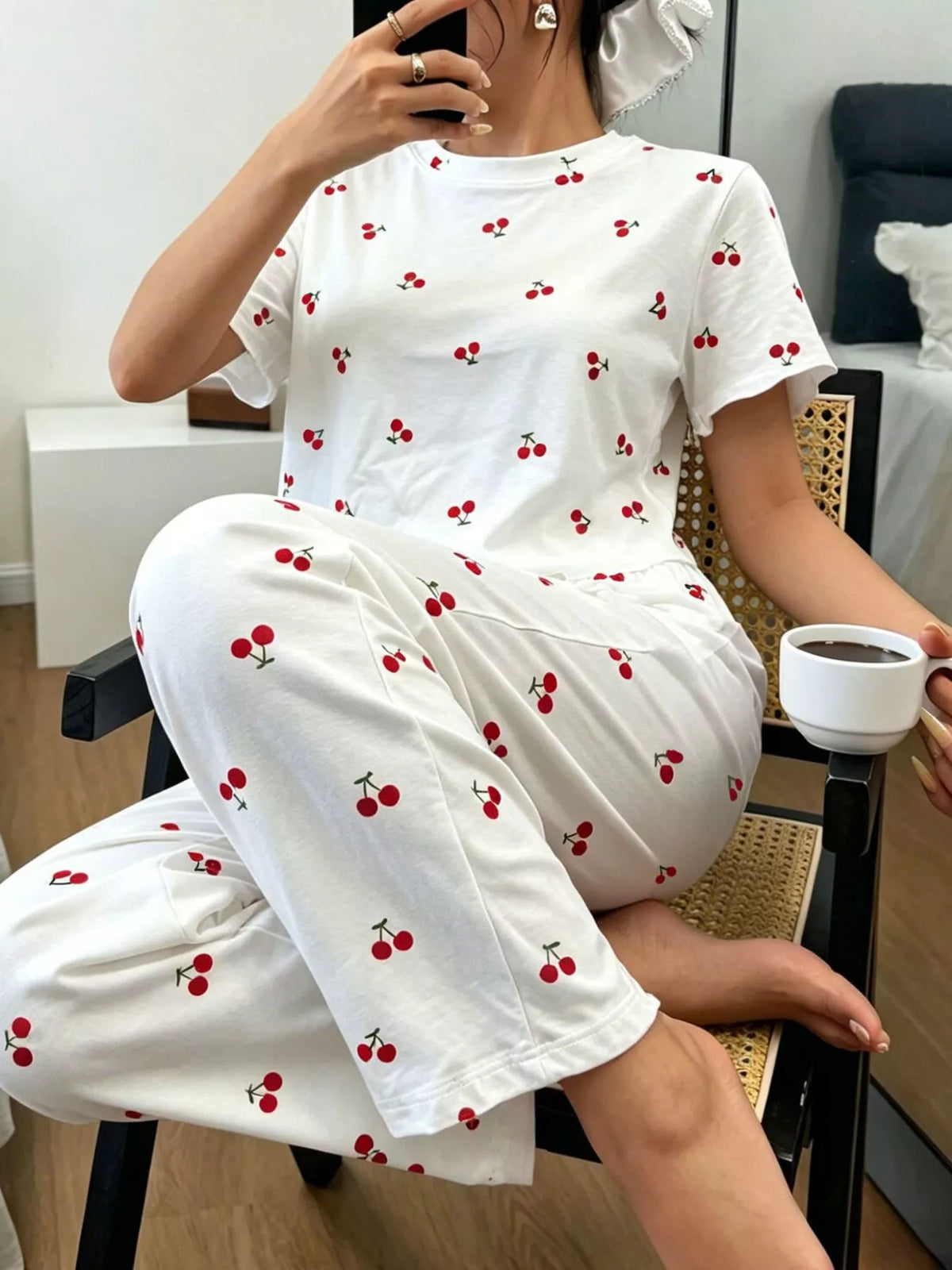 Polka Dot Short Sleeve Top and Shorts Set – White / Pink - photo 15