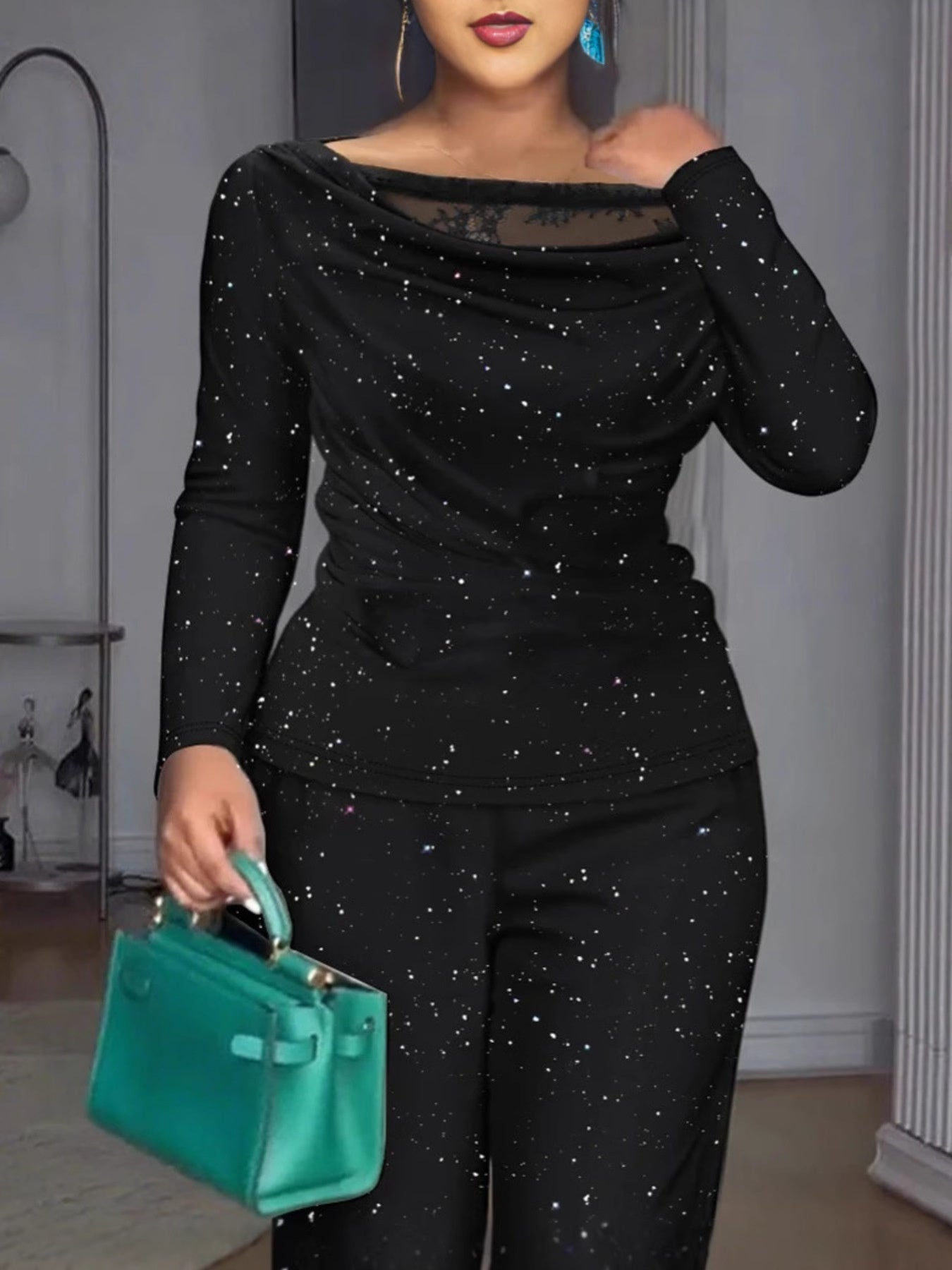 Glitter Long Sleeve Top and Pants Set Secondary image