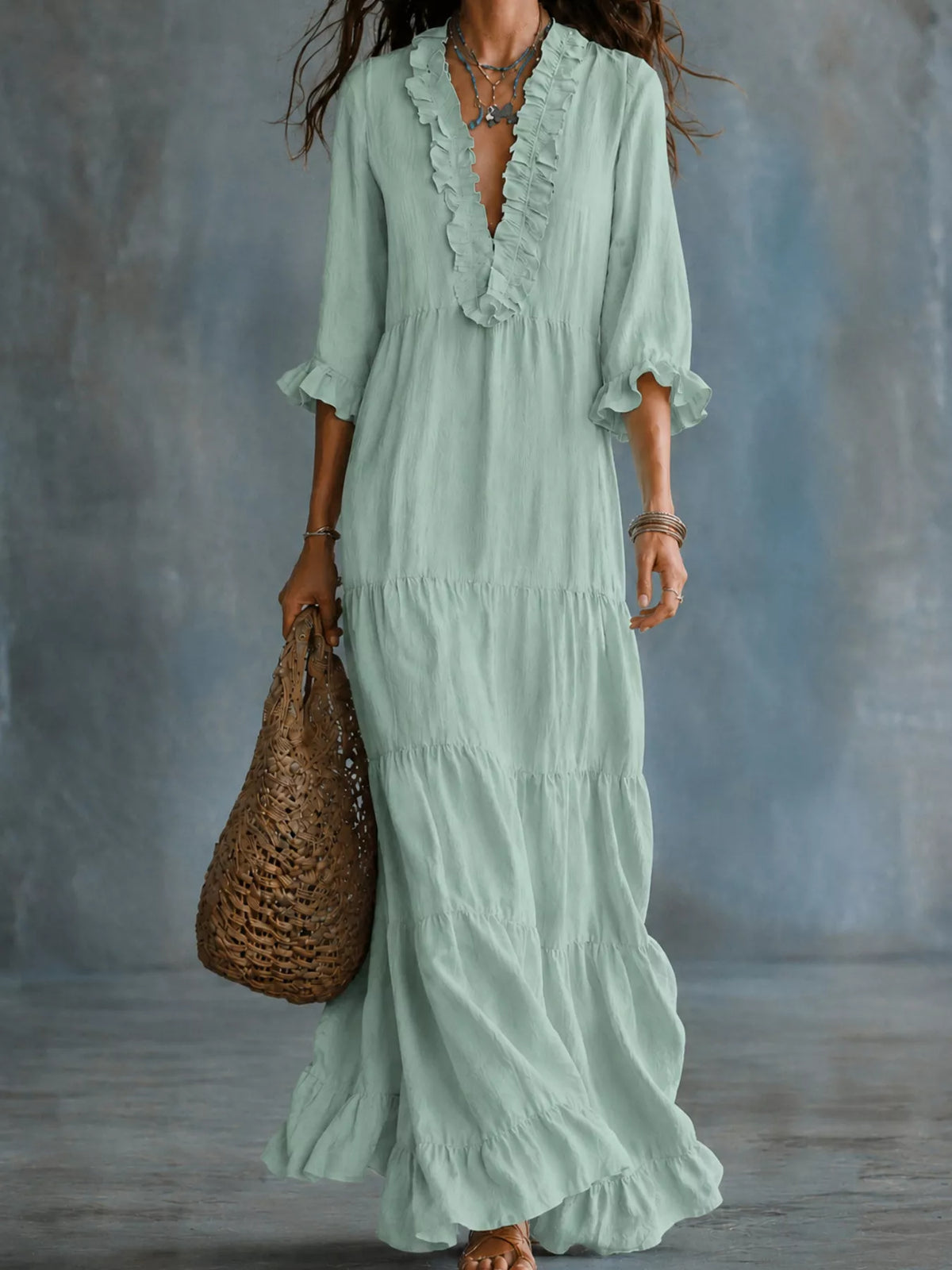 Ruffled V-Neck Tiered Maxi Dress - photo 8